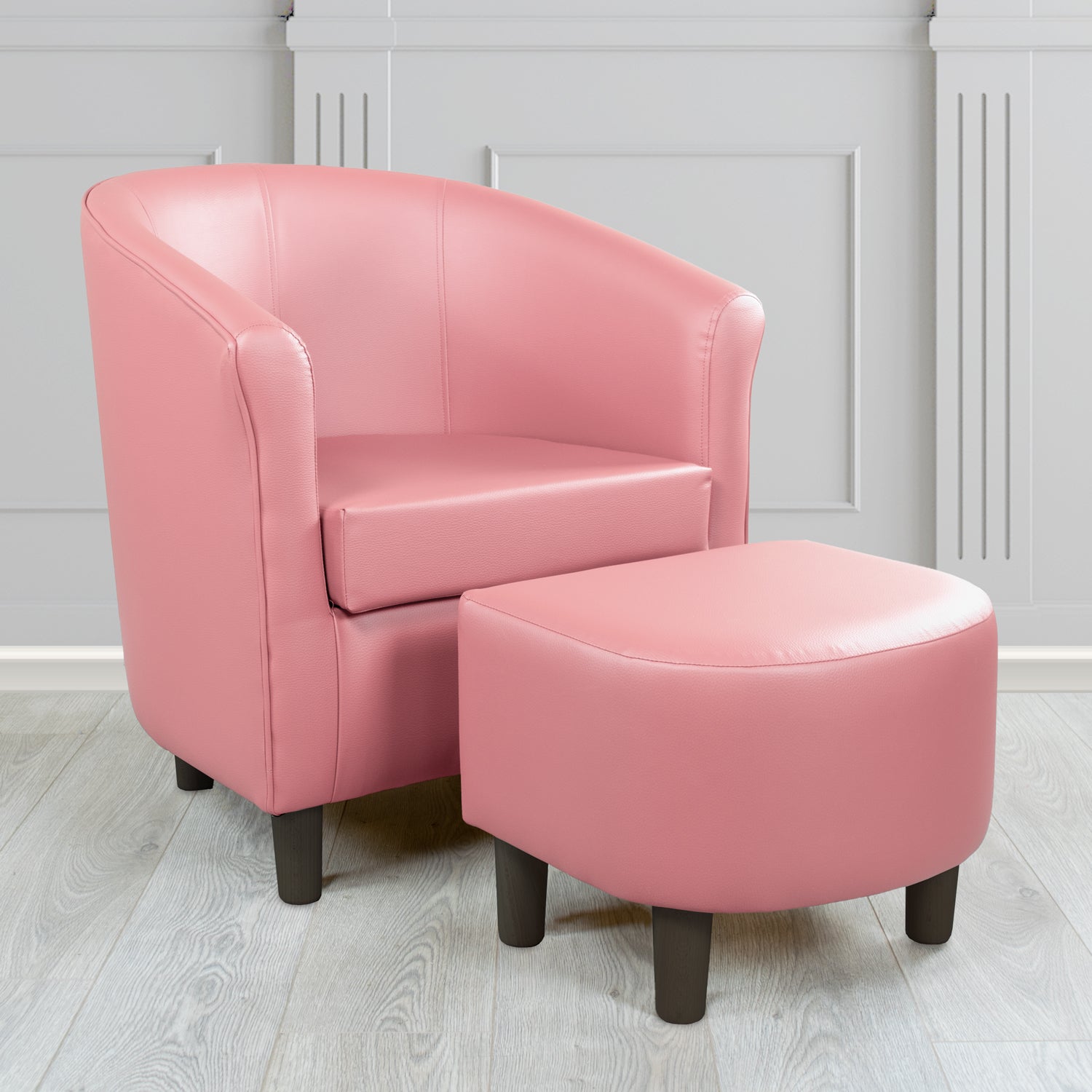 Tuscany Just Colour Cherry Blossom Faux Leather Tub Chair with Dee Footstool Set - The Tub Chair Shop