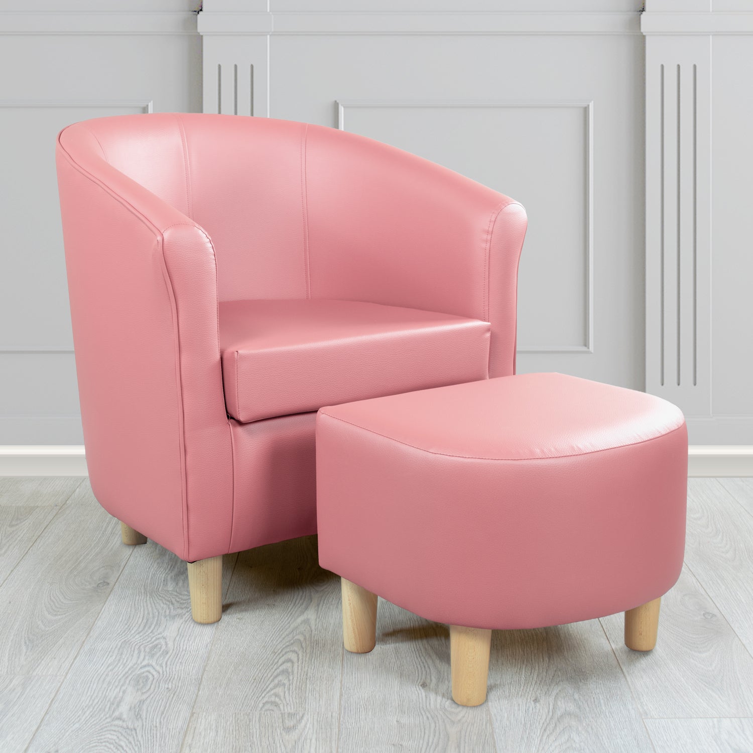 Tuscany Just Colour Cherry Blossom Faux Leather Tub Chair with Dee Footstool Set - The Tub Chair Shop
