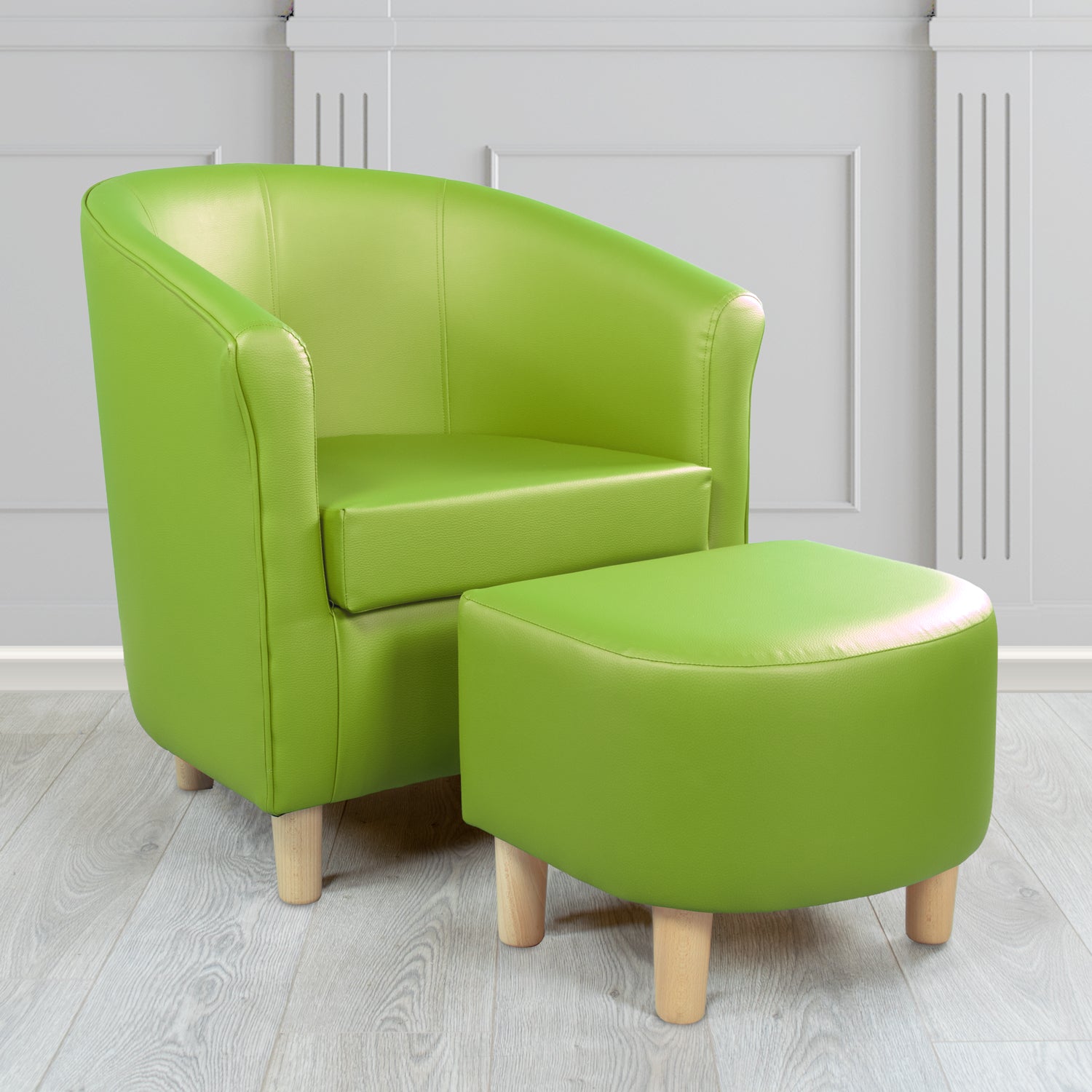 Tuscany Just Colour Citrus Green Faux Leather Tub Chair with Dee Footstool Set - The Tub Chair Shop