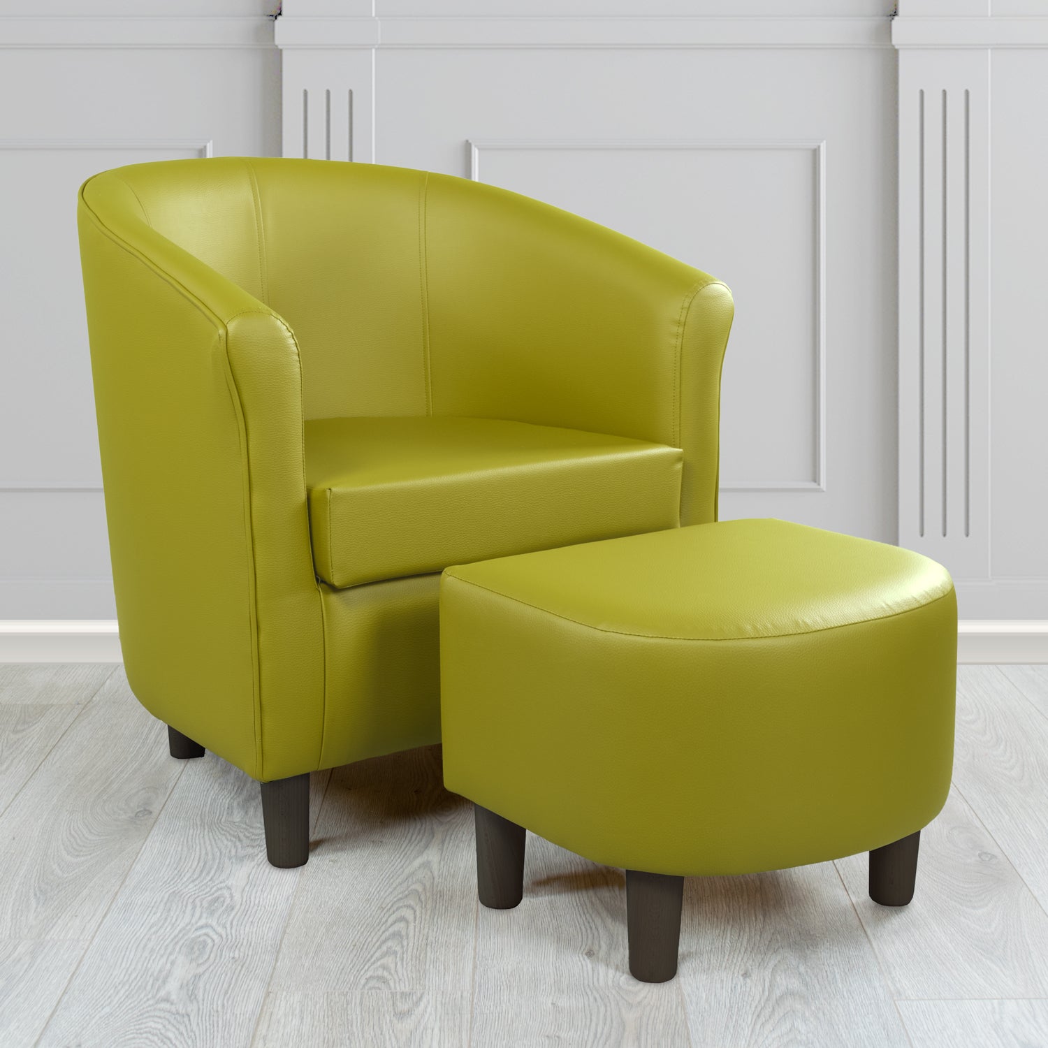 Tuscany Just Colour Dijon Faux Leather Tub Chair with Dee Footstool Set - The Tub Chair Shop