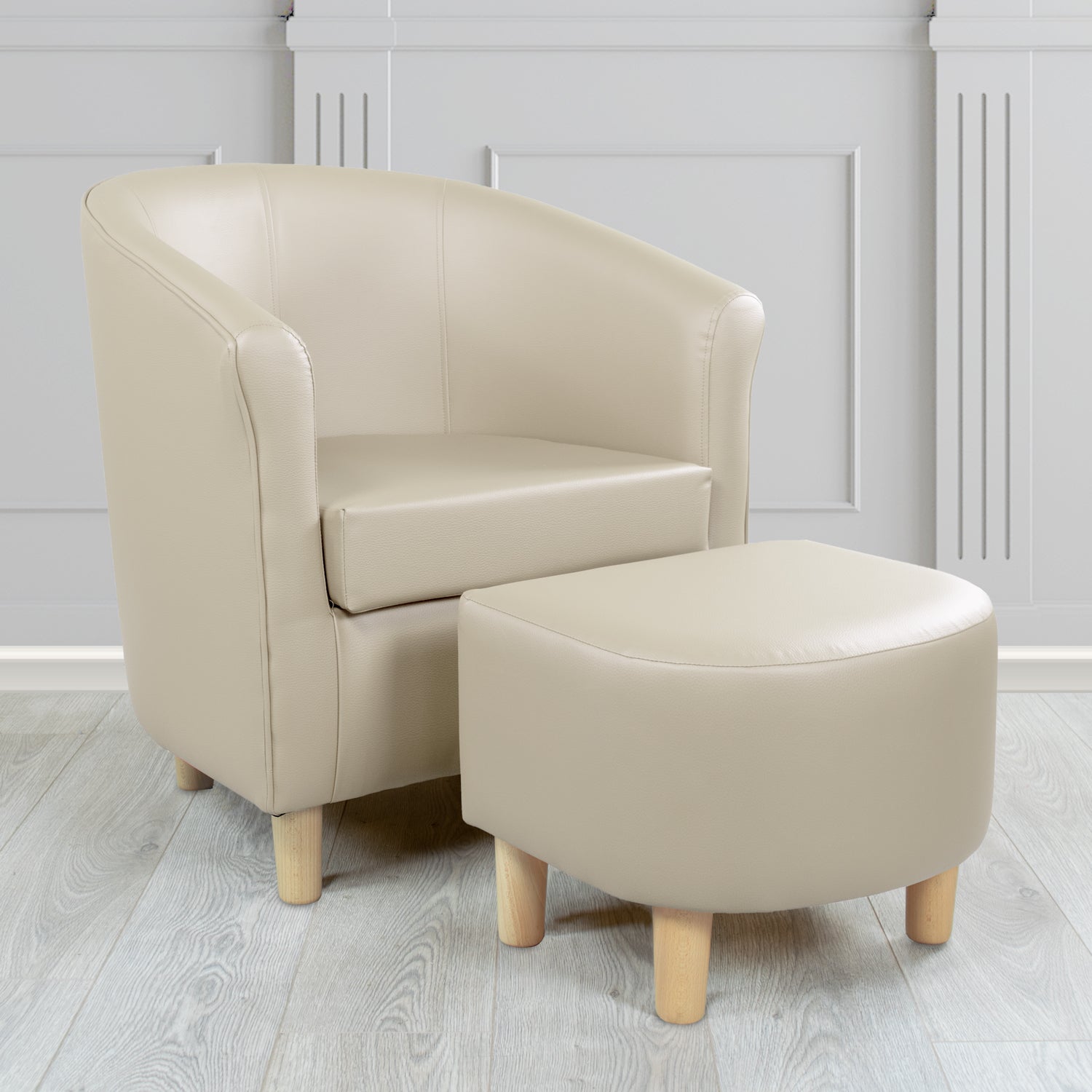 Tuscany Just Colour Dune Faux Leather Tub Chair with Dee Footstool Set - The Tub Chair Shop