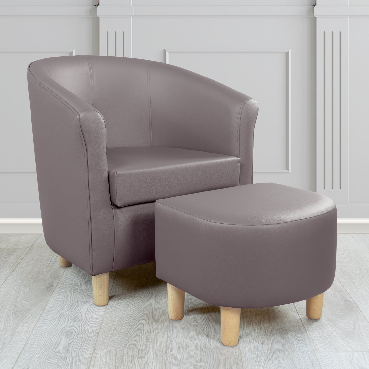 Tuscany Just Colour Elephant Faux Leather Tub Chair with Dee Footstool Set - The Tub Chair Shop