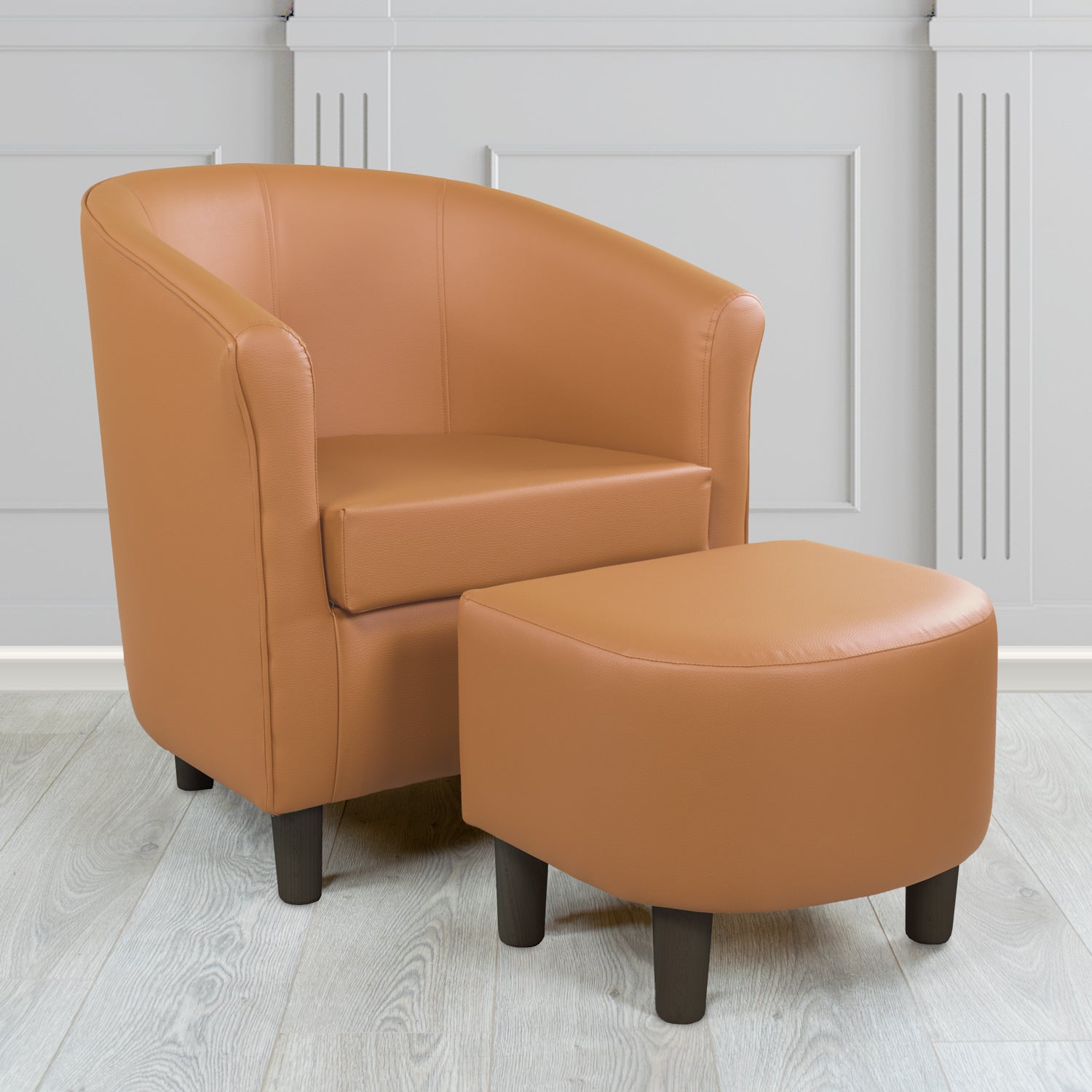 Tuscany Just Colour Fudge Faux Leather Tub Chair with Dee Footstool Set - The Tub Chair Shop