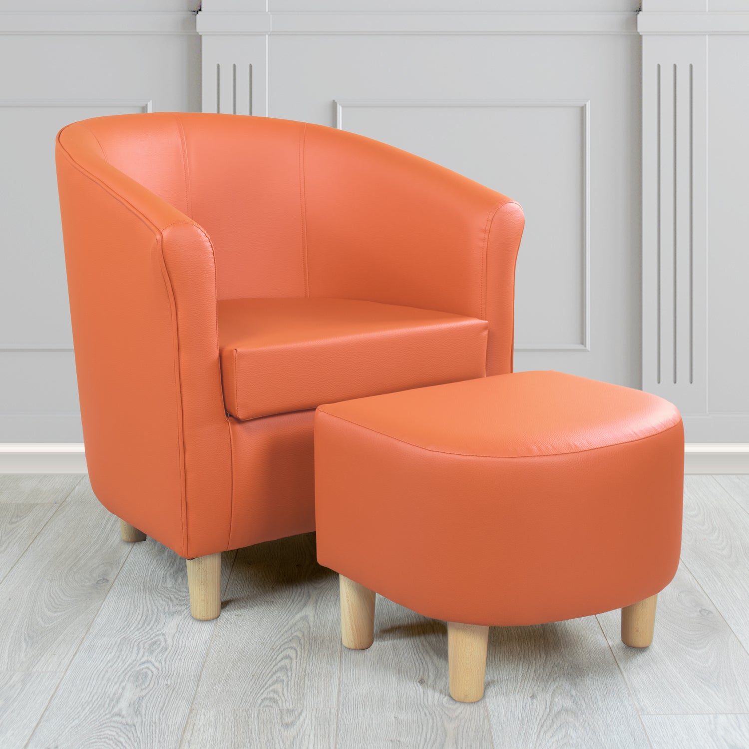 Tuscany Just Colour Gingersnap Faux Leather Tub Chair with Dee Footstool Set
