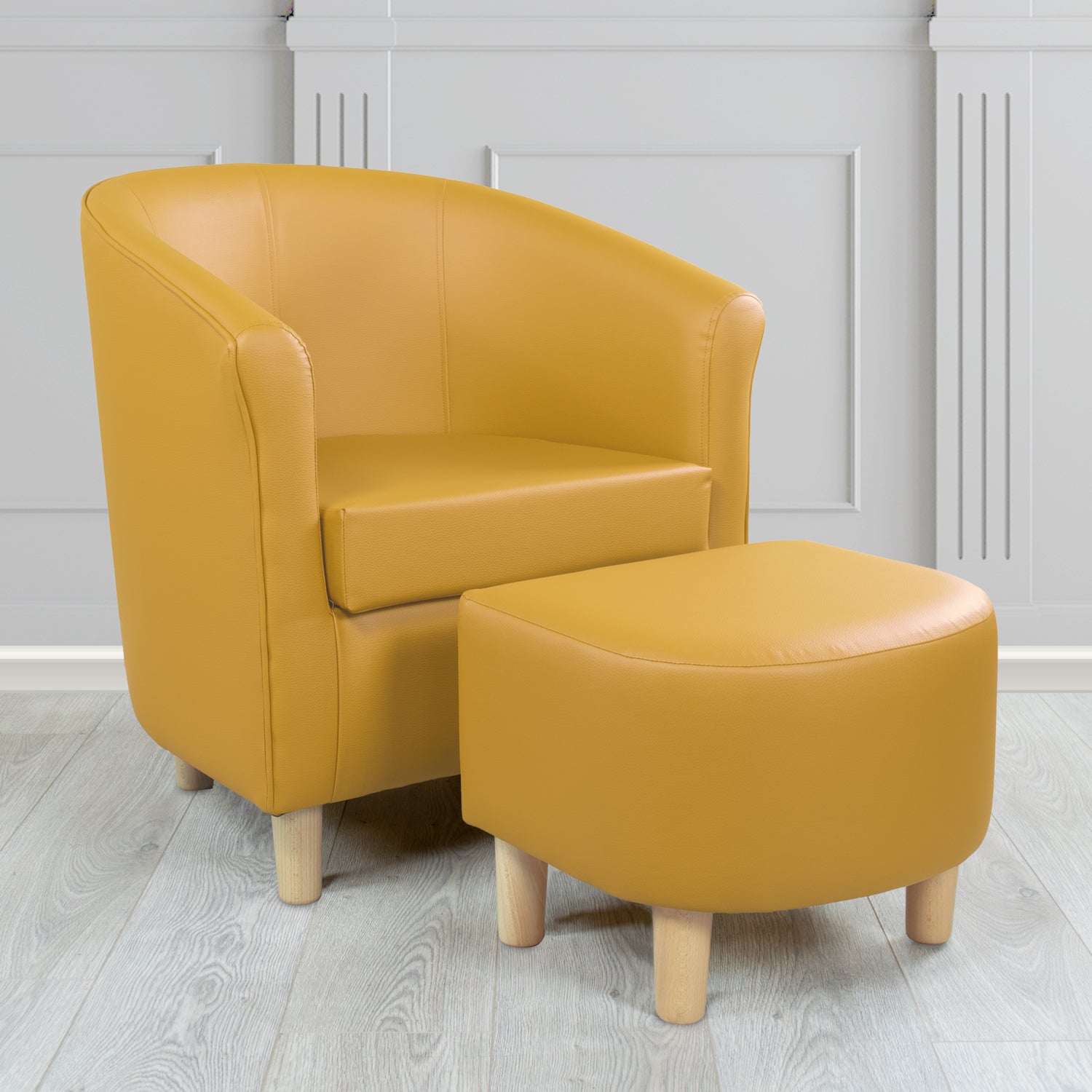 Tuscany Just Colour Golden Honey Faux Leather Tub Chair with Dee Footstool Set - The Tub Chair Shop