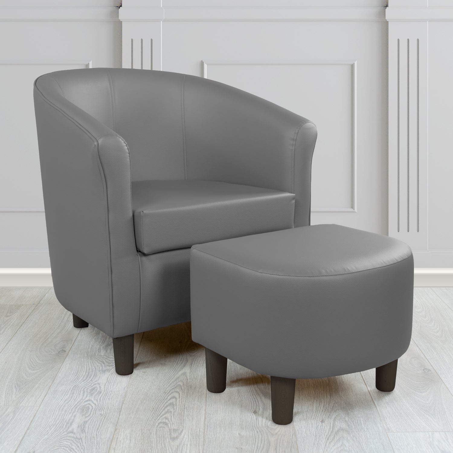 Tuscany Just Colour Greyfriar Faux Leather Tub Chair with Dee Footstool Set - The Tub Chair Shop