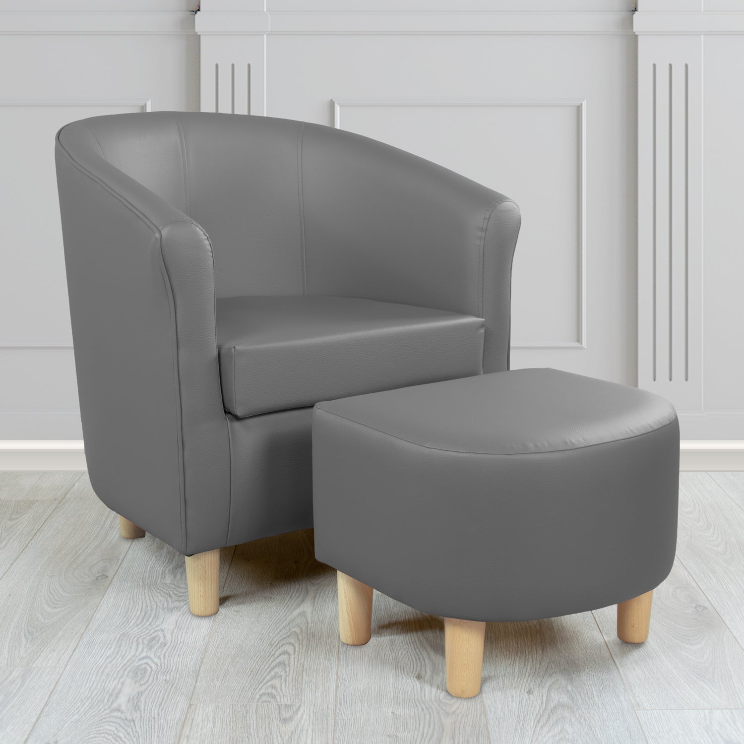 Tuscany Just Colour Greyfriar Faux Leather Tub Chair with Dee Footstool Set - The Tub Chair Shop