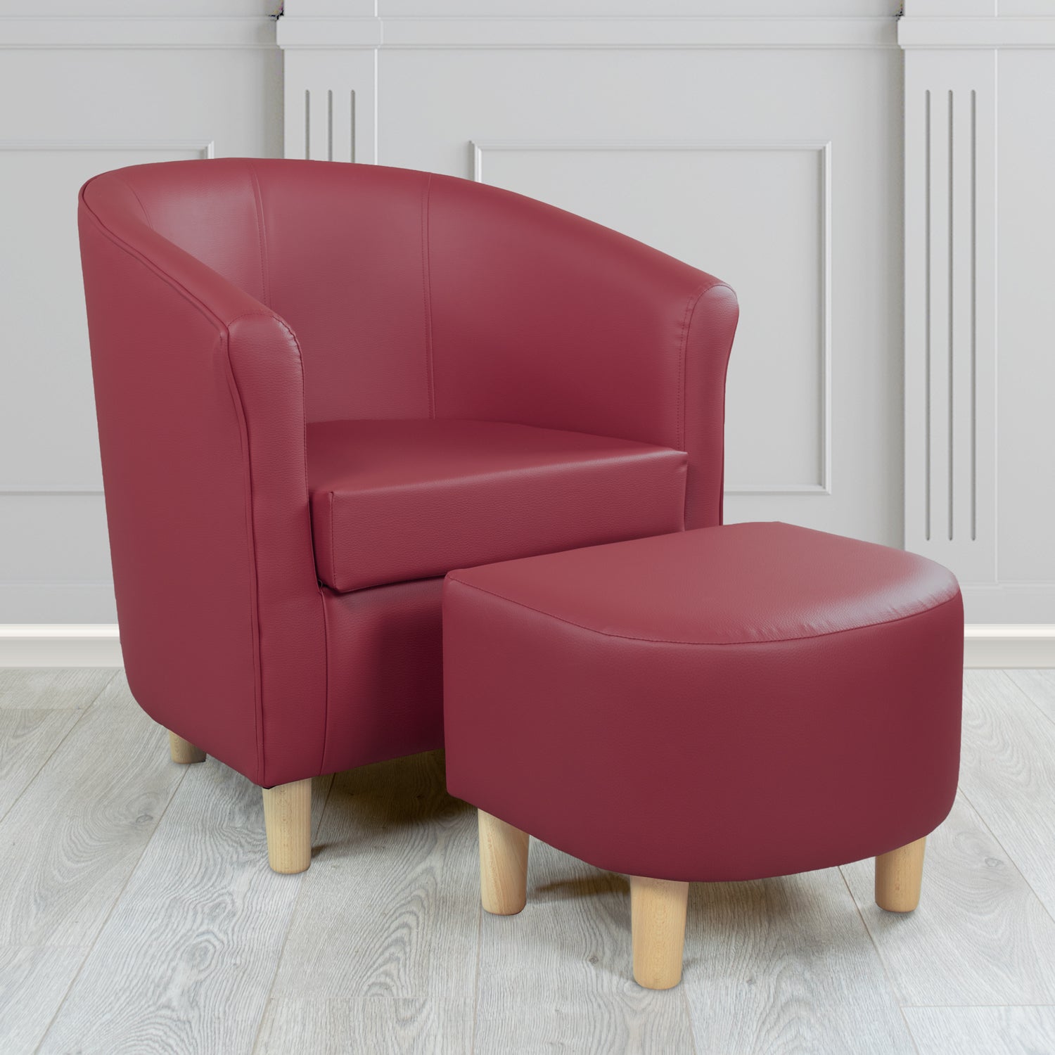 Tuscany Just Colour Jazzberry Faux Leather Tub Chair with Dee Footstool Set - The Tub Chair Shop