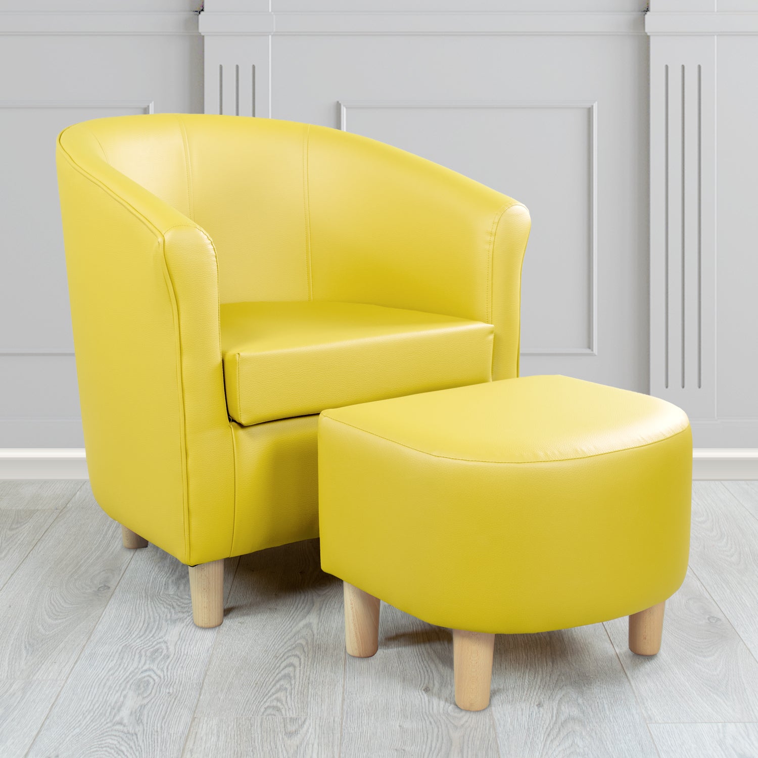 Tuscany Just Colour Lemon Faux Leather Tub Chair with Dee Footstool Set - The Tub Chair Shop