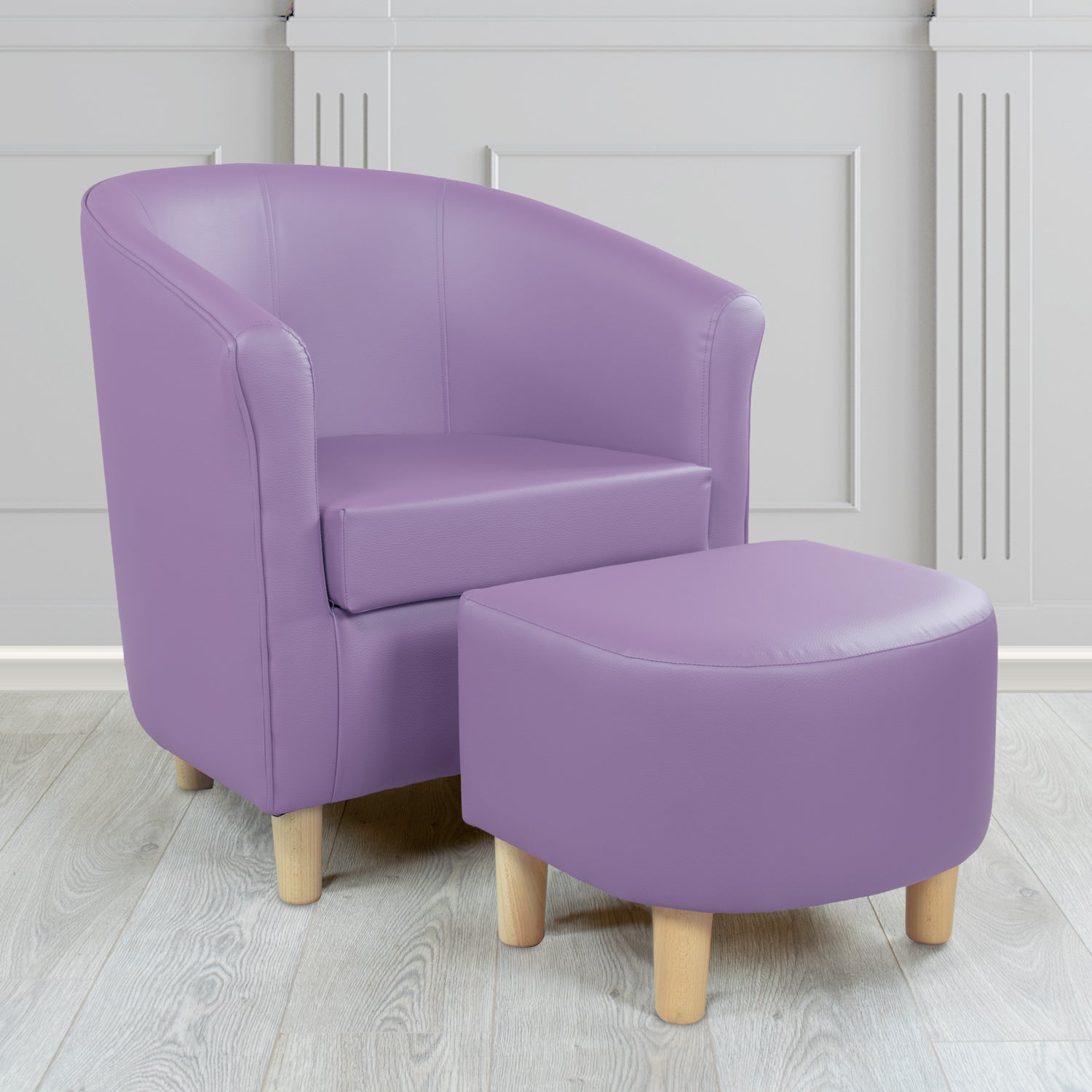 Tuscany Just Colour Lilac Faux Leather Tub Chair with Dee Footstool Set - The Tub Chair Shop