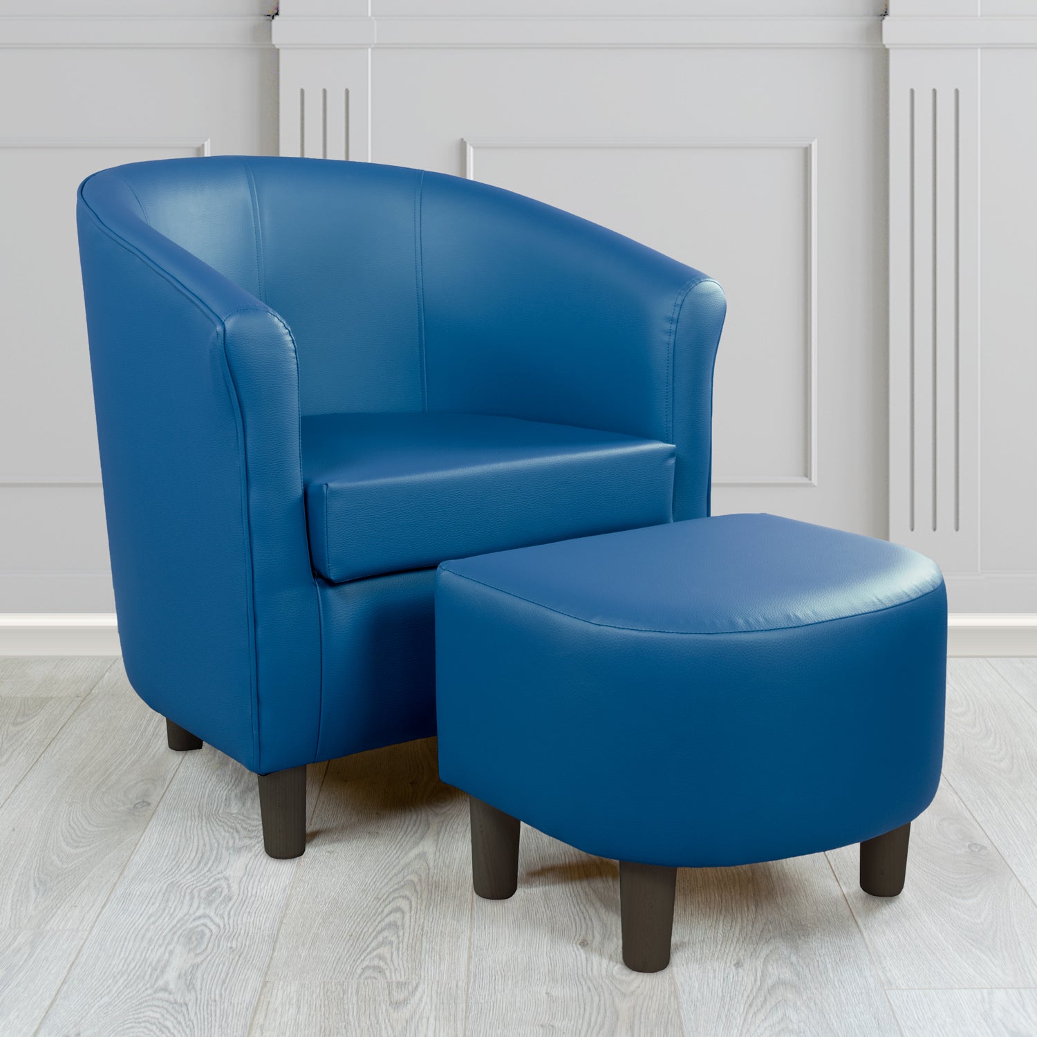 Tuscany Just Colour Ocean Blue Faux Leather Tub Chair with Footstool Set - The Tub Chair Shop