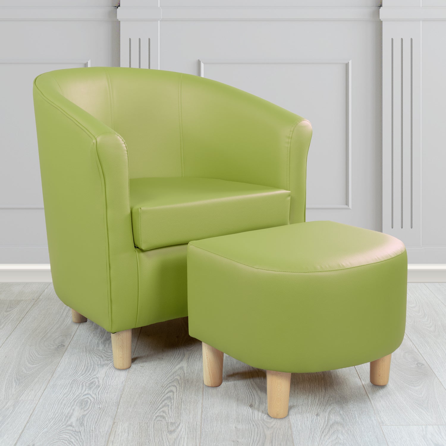 Tuscany Just Colour Pear Faux Leather Tub Chair with Footstool Set - The Tub Chair Shop