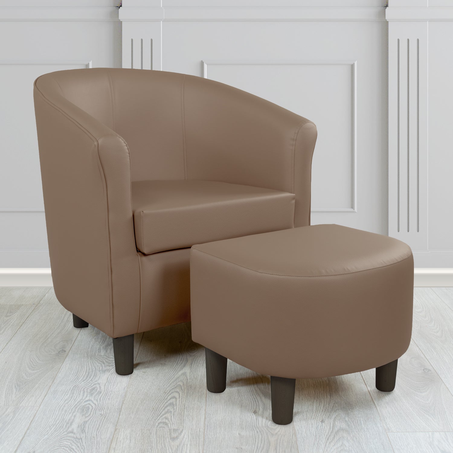 Tuscany Just Colour Pecan Faux Leather Tub Chair with Footstool Set - The Tub Chair Shop