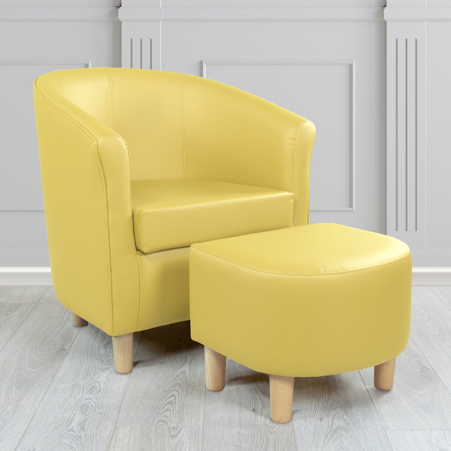 Tuscany Just Colour Primrose Faux Leather Tub Chair with Footstool Set - The Tub Chair Shop