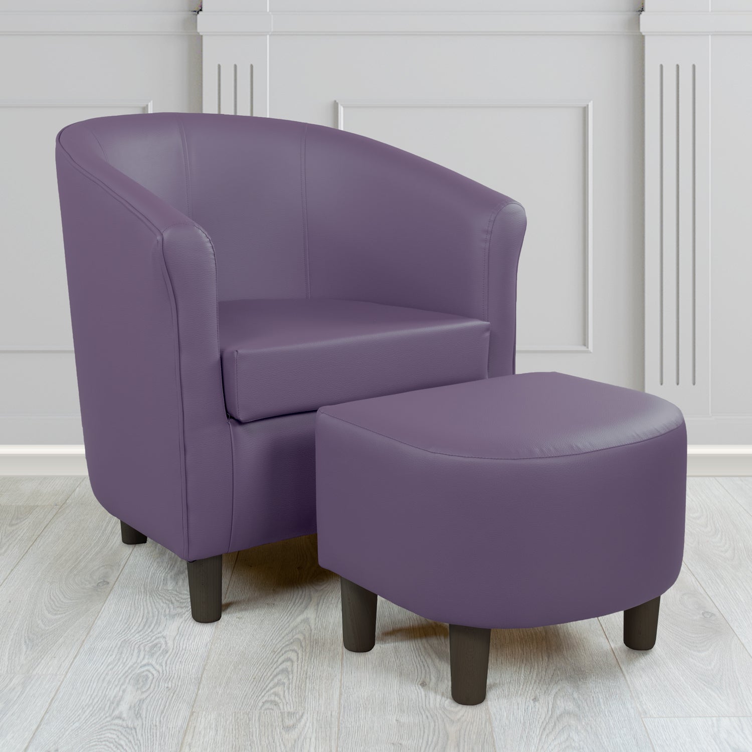 Tuscany Just Colour Professor Plum Faux Leather Tub Chair with Footstool Set - The Tub Chair Shop