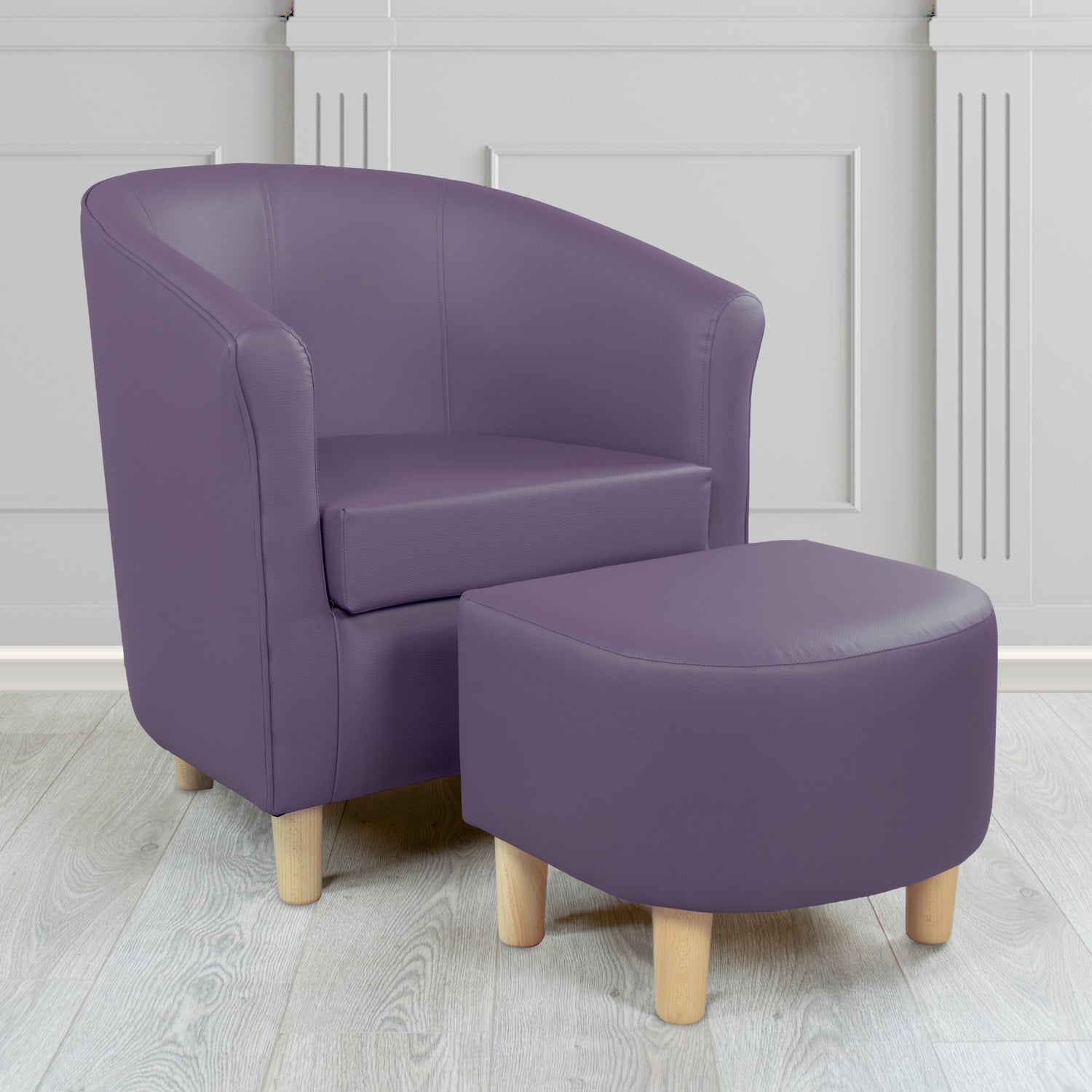 Tuscany Just Colour Professor Plum Faux Leather Tub Chair with Footstool Set - The Tub Chair Shop