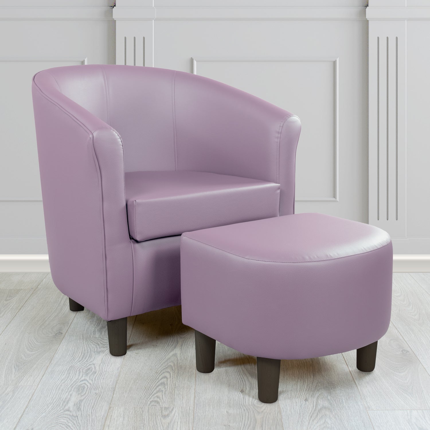 Tuscany Just Colour Purple Rain Faux Leather Tub Chair with Footstool Set - The Tub Chair Shop