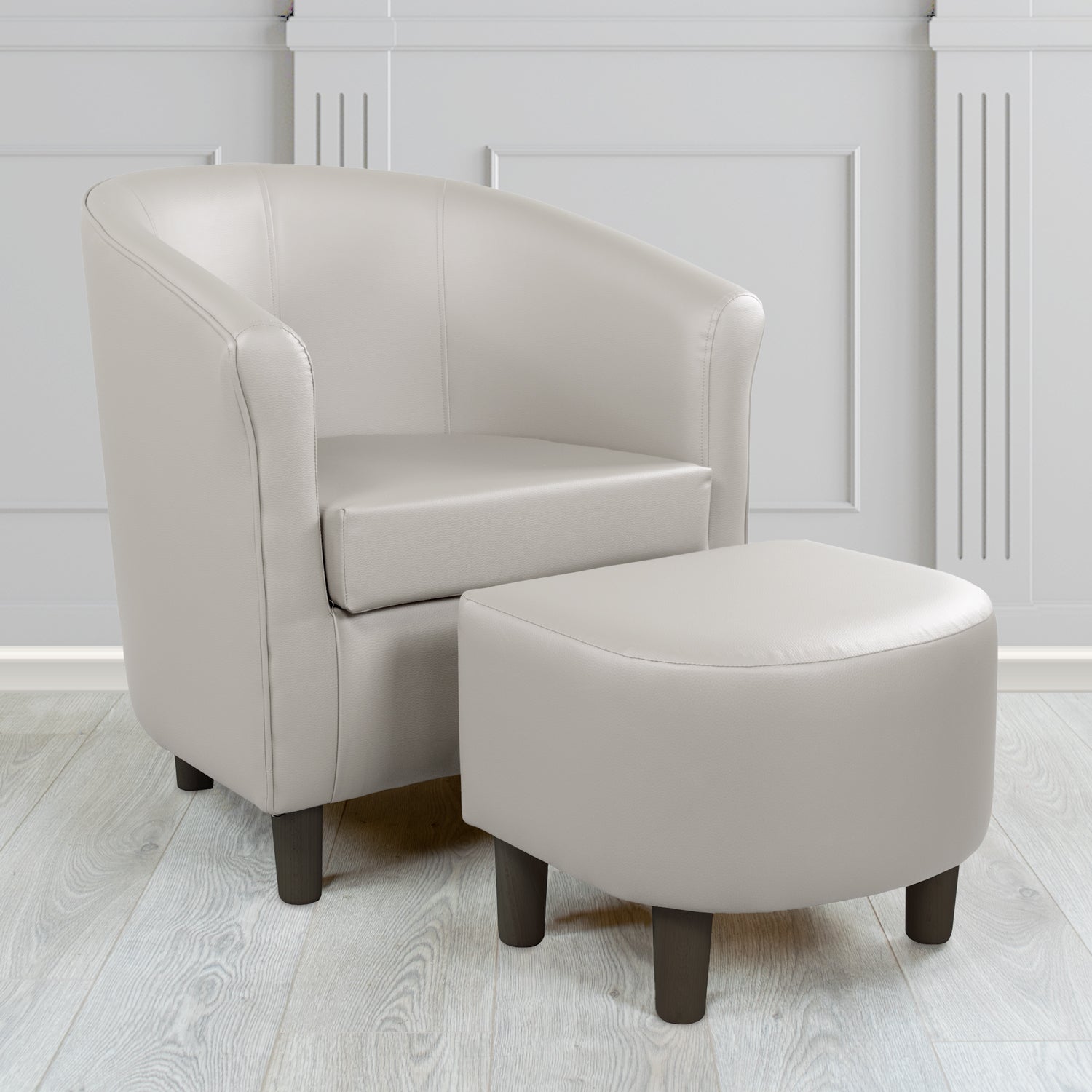 Tuscany Just Colour Putty Faux Leather Tub Chair with Footstool Set - The Tub Chair Shop