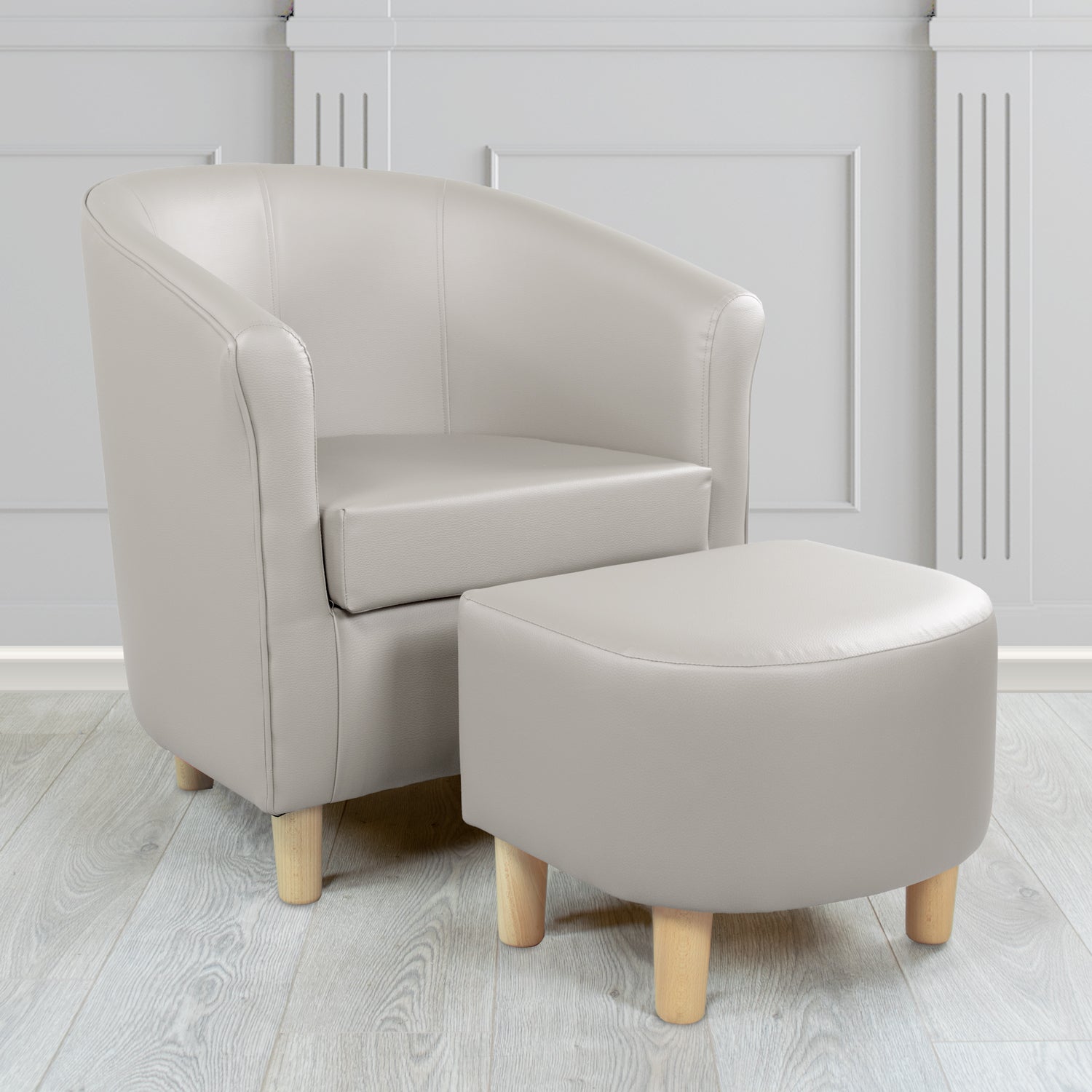 Tuscany Just Colour Putty Faux Leather Tub Chair with Footstool Set - The Tub Chair Shop