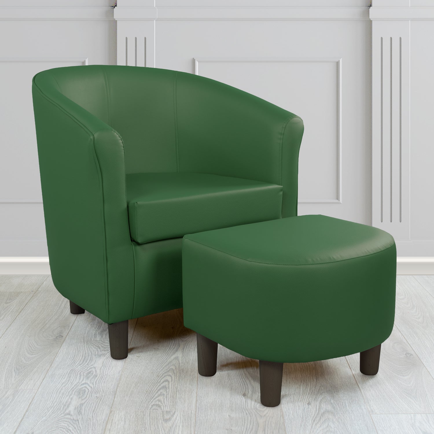 Tuscany Just Colour Rainforest Faux Leather Tub Chair with Footstool Set - The Tub Chair Shop