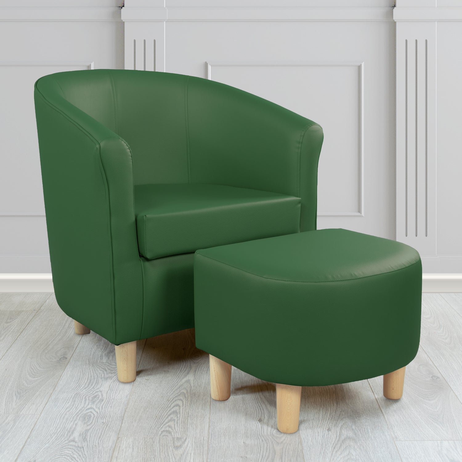 Tuscany Just Colour Rainforest Faux Leather Tub Chair with Footstool Set - The Tub Chair Shop