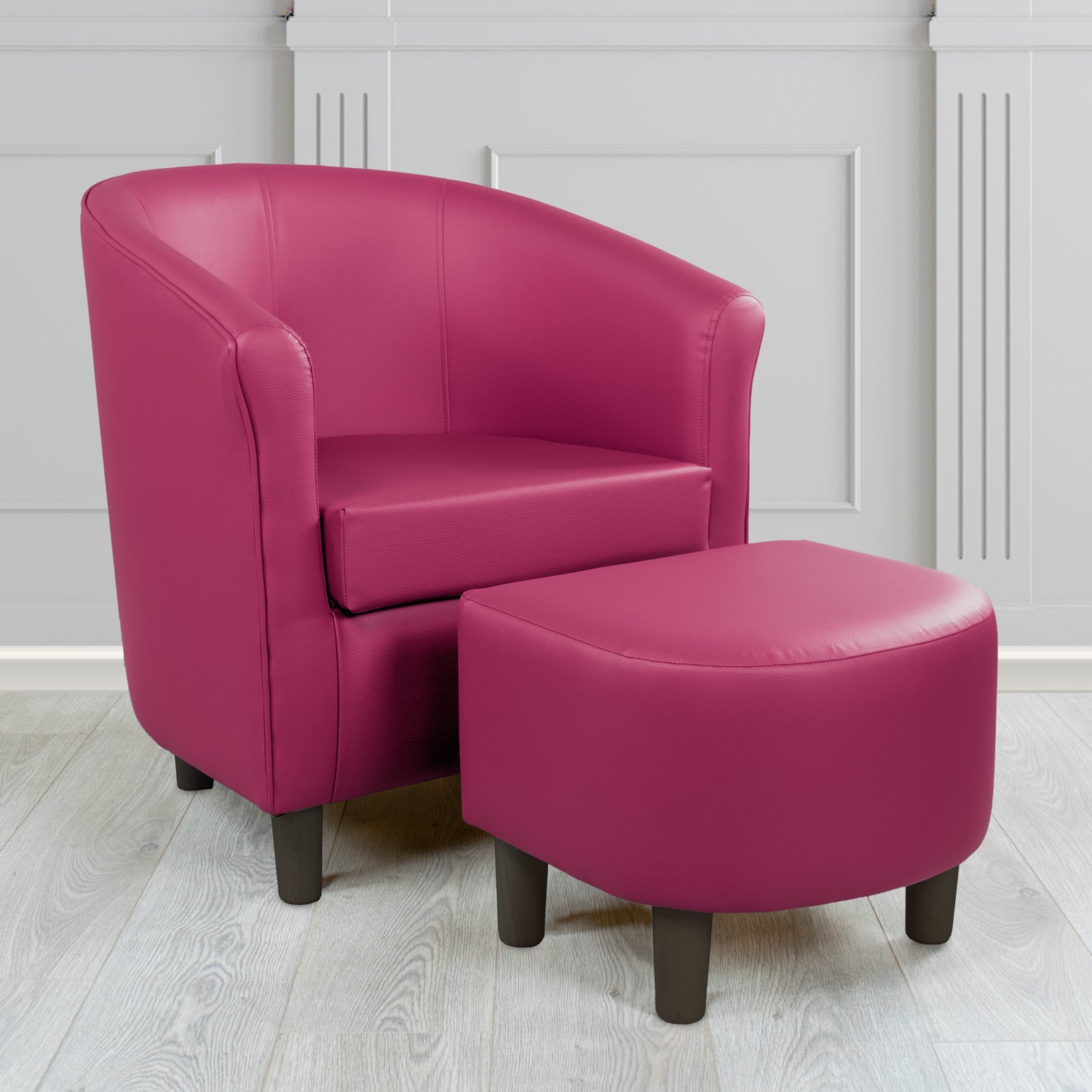 Tuscany Just Colour Raspberry Crush Faux Leather Tub Chair with Footstool Set - The Tub Chair Shop