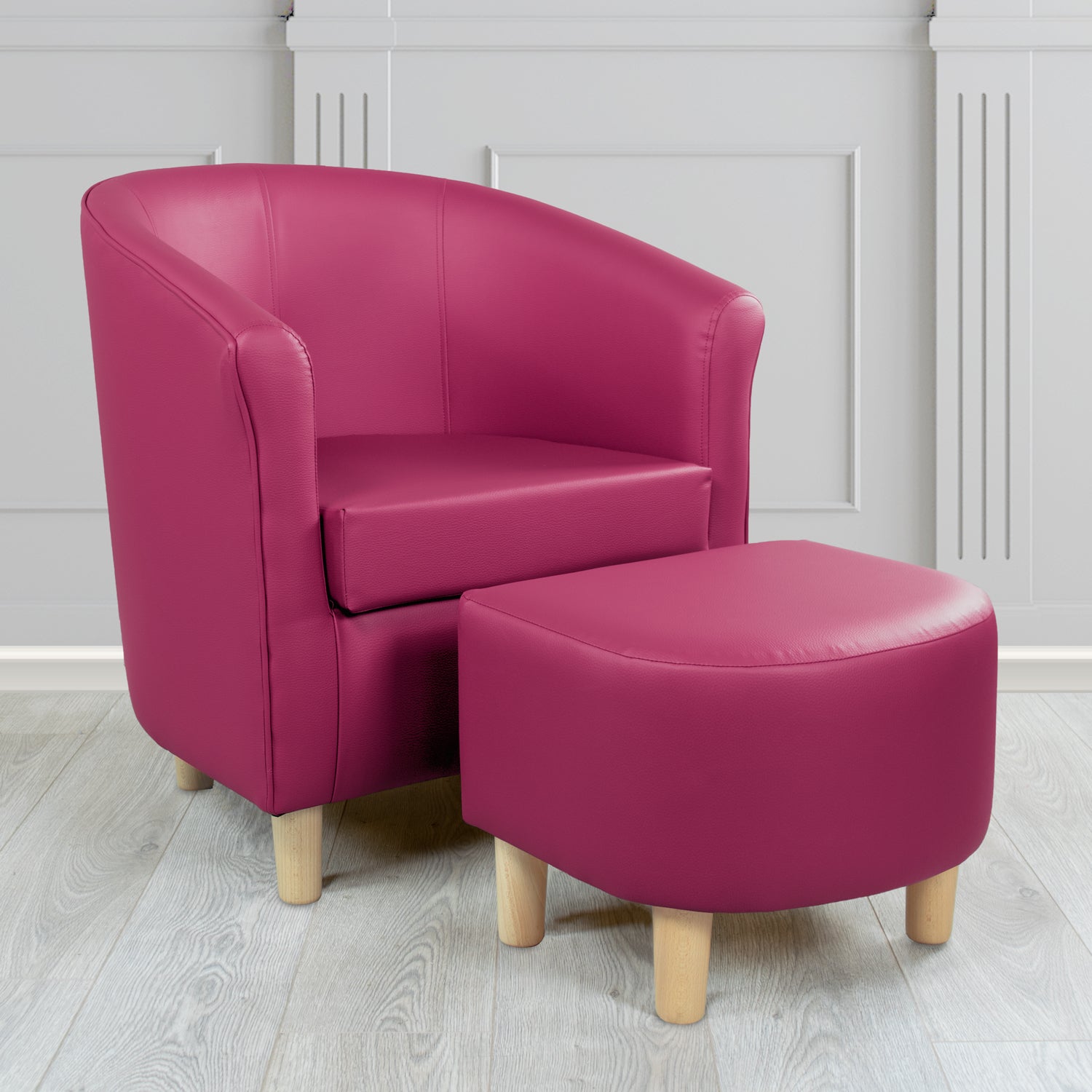 Tuscany Just Colour Raspberry Crush Faux Leather Tub Chair with Footstool Set - The Tub Chair Shop