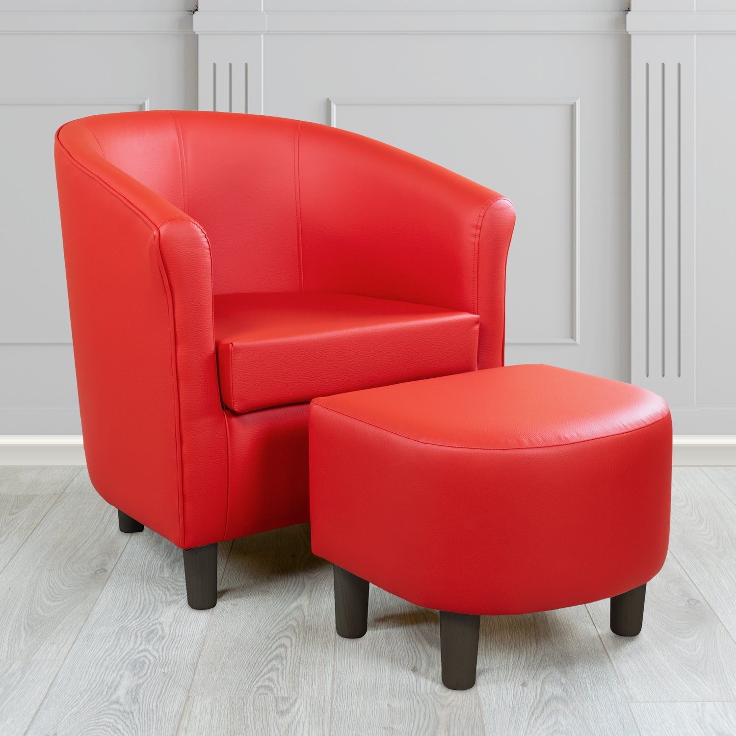 Tuscany Just Colour Rouge Faux Leather Tub Chair with Footstool Set - The Tub Chair Shop