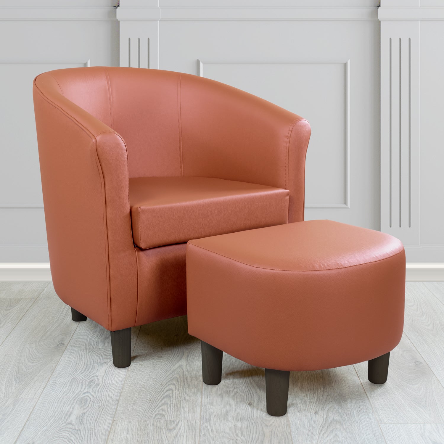 Tuscany Just Colour Rusty Faux Leather Tub Chair with Footstool Set - The Tub Chair Shop