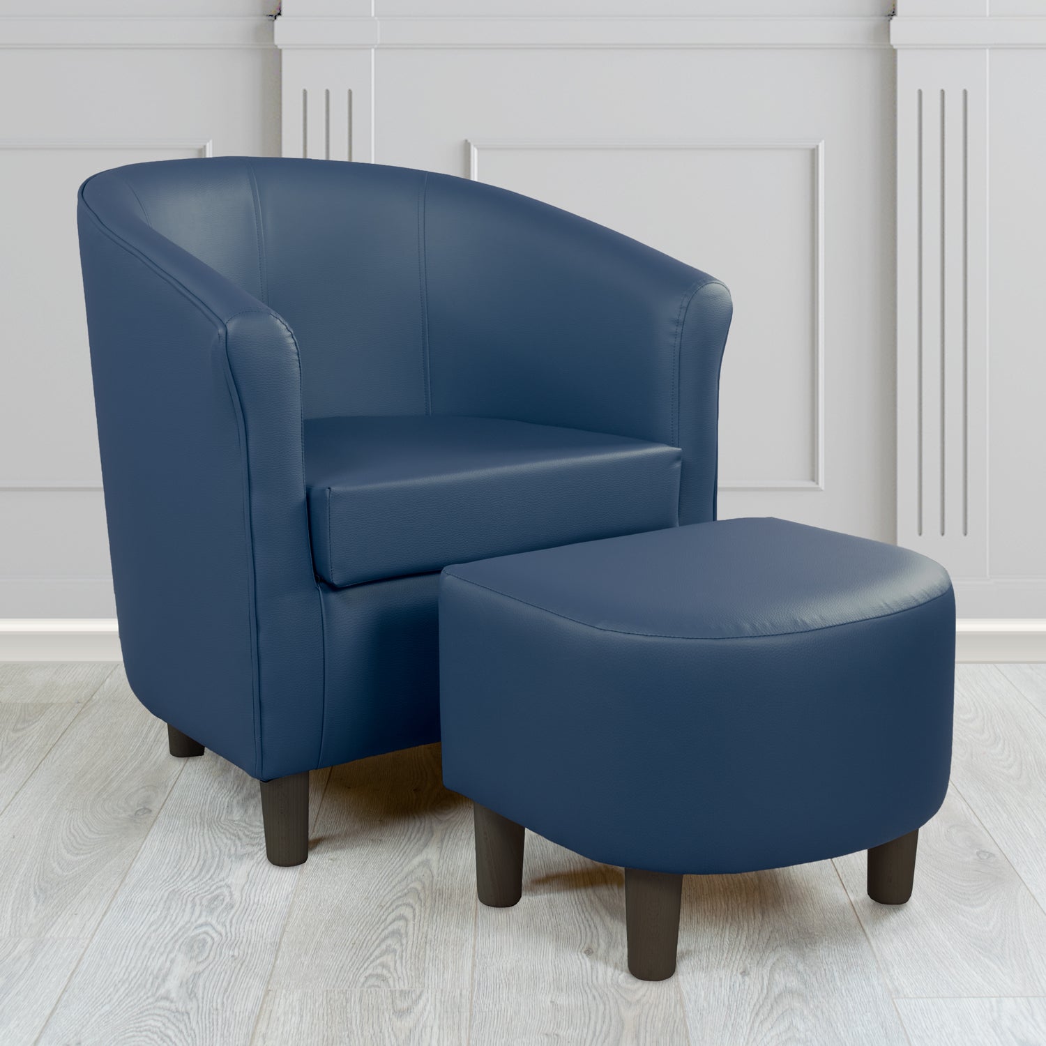 Tuscany Just Colour Sapphire Blue Faux Leather Tub Chair with Footstool Set - The Tub Chair Shop