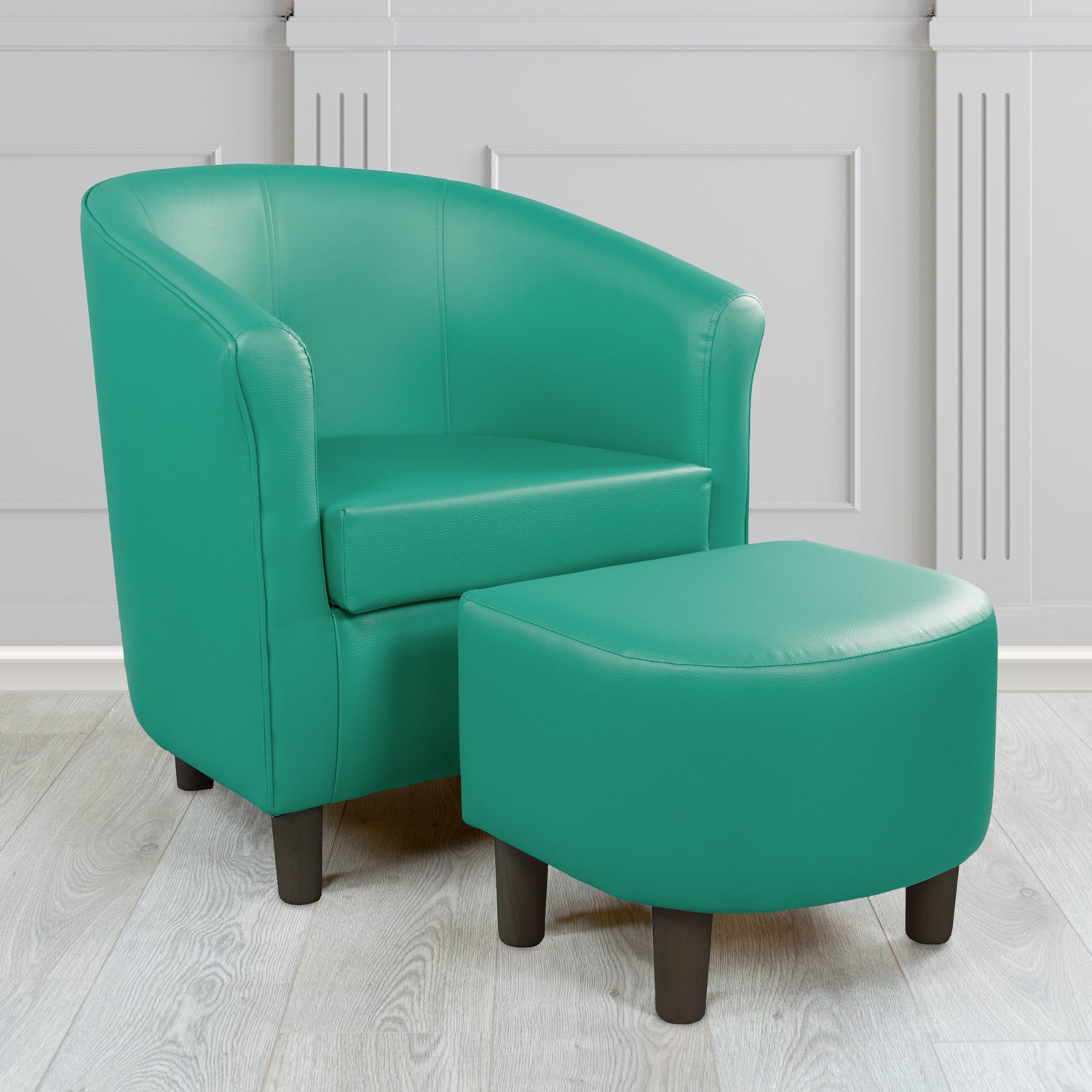 Tuscany Just Colour Sea Green Faux Leather Tub Chair with Footstool Set - The Tub Chair Shop