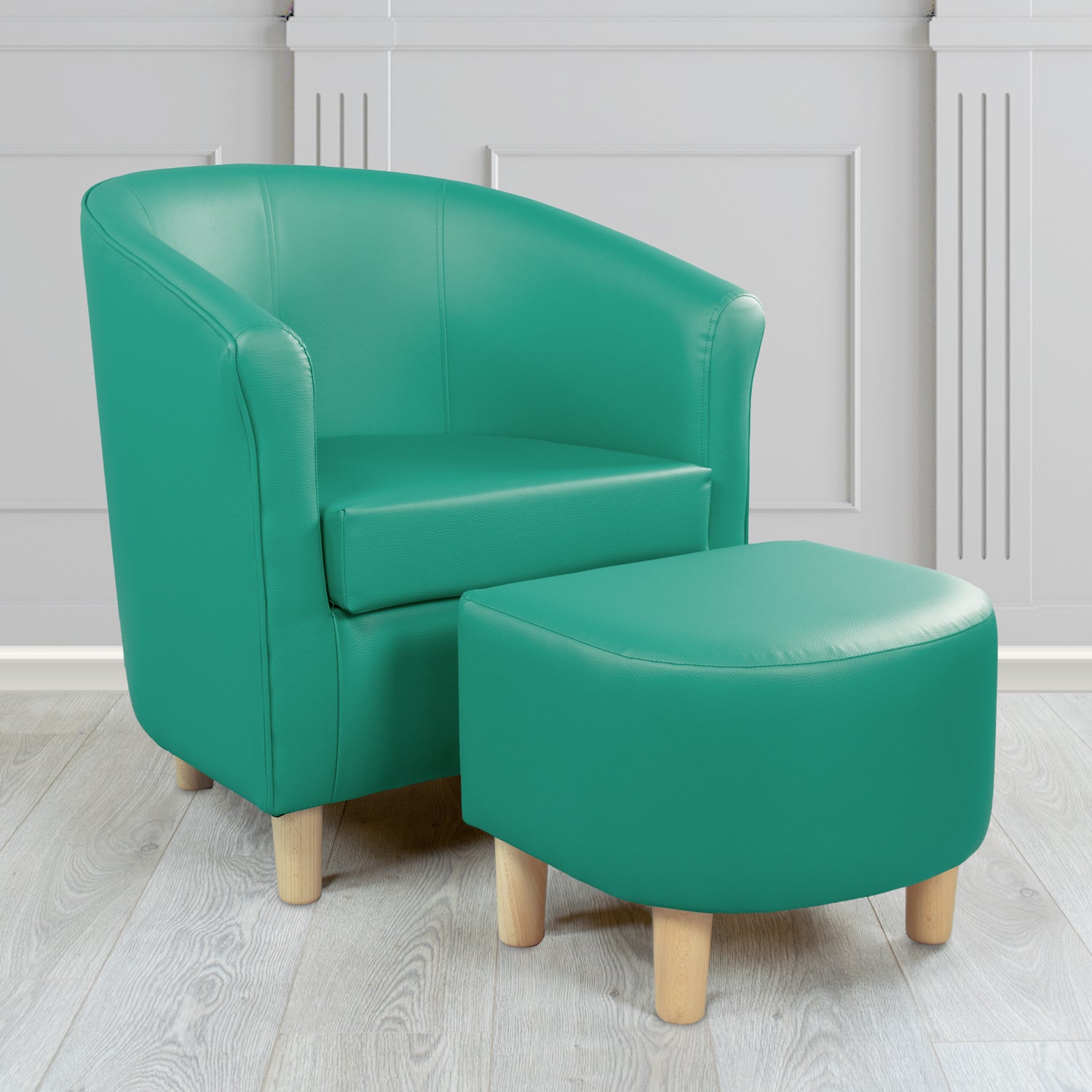 Tuscany Just Colour Sea Green Faux Leather Tub Chair with Footstool Set - The Tub Chair Shop