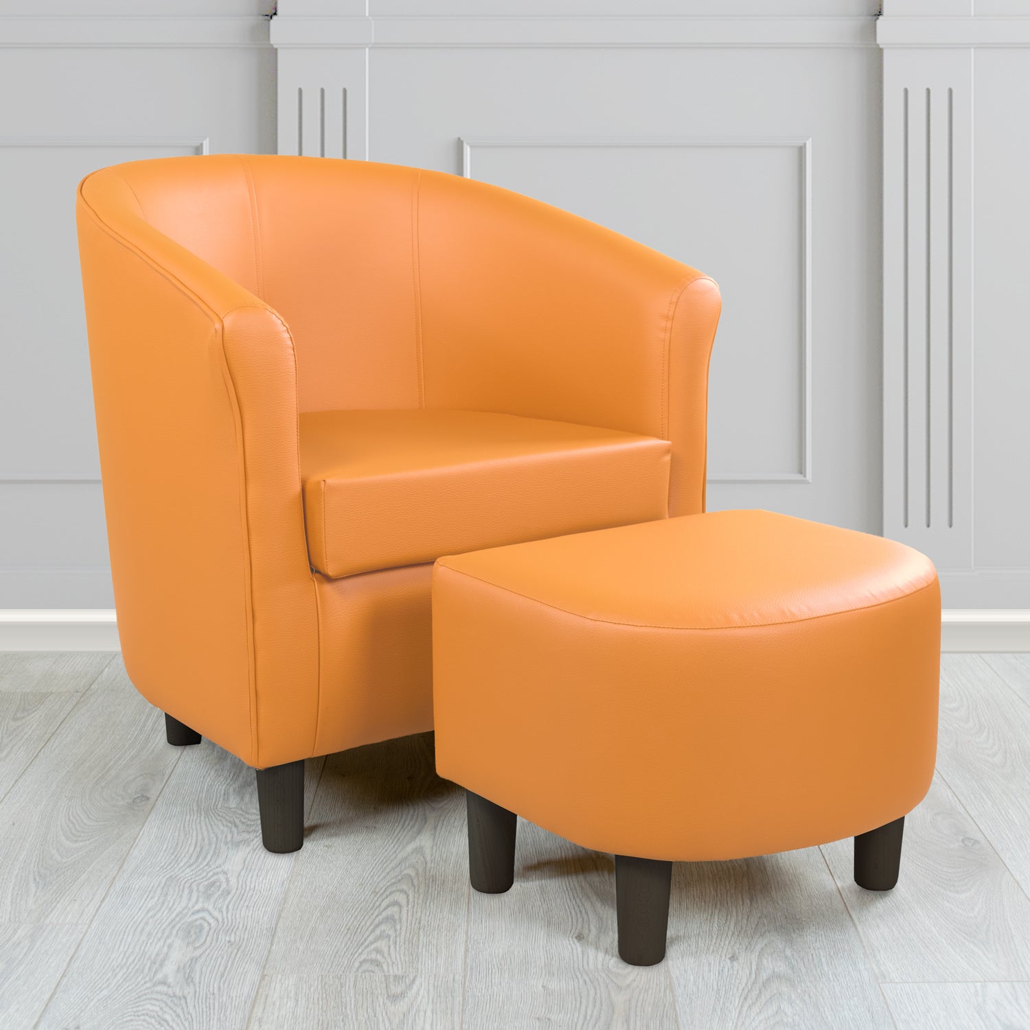 Tuscany Just Colour Tangerine Faux Leather Tub Chair with Footstool Set - The Tub Chair Shop