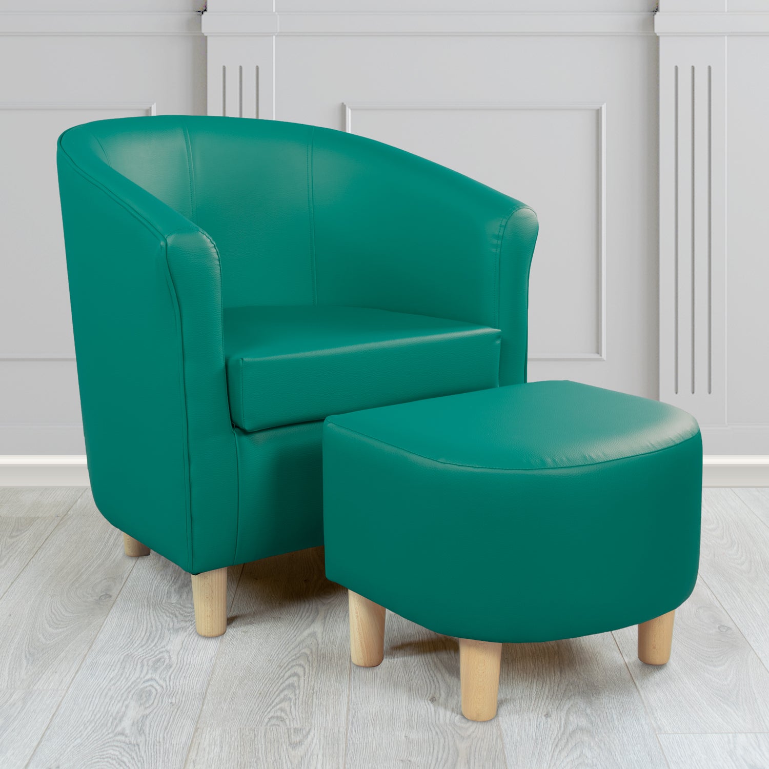 Tuscany Just Colour Teal Faux Leather Tub Chair with Footstool Set - The Tub Chair Shop