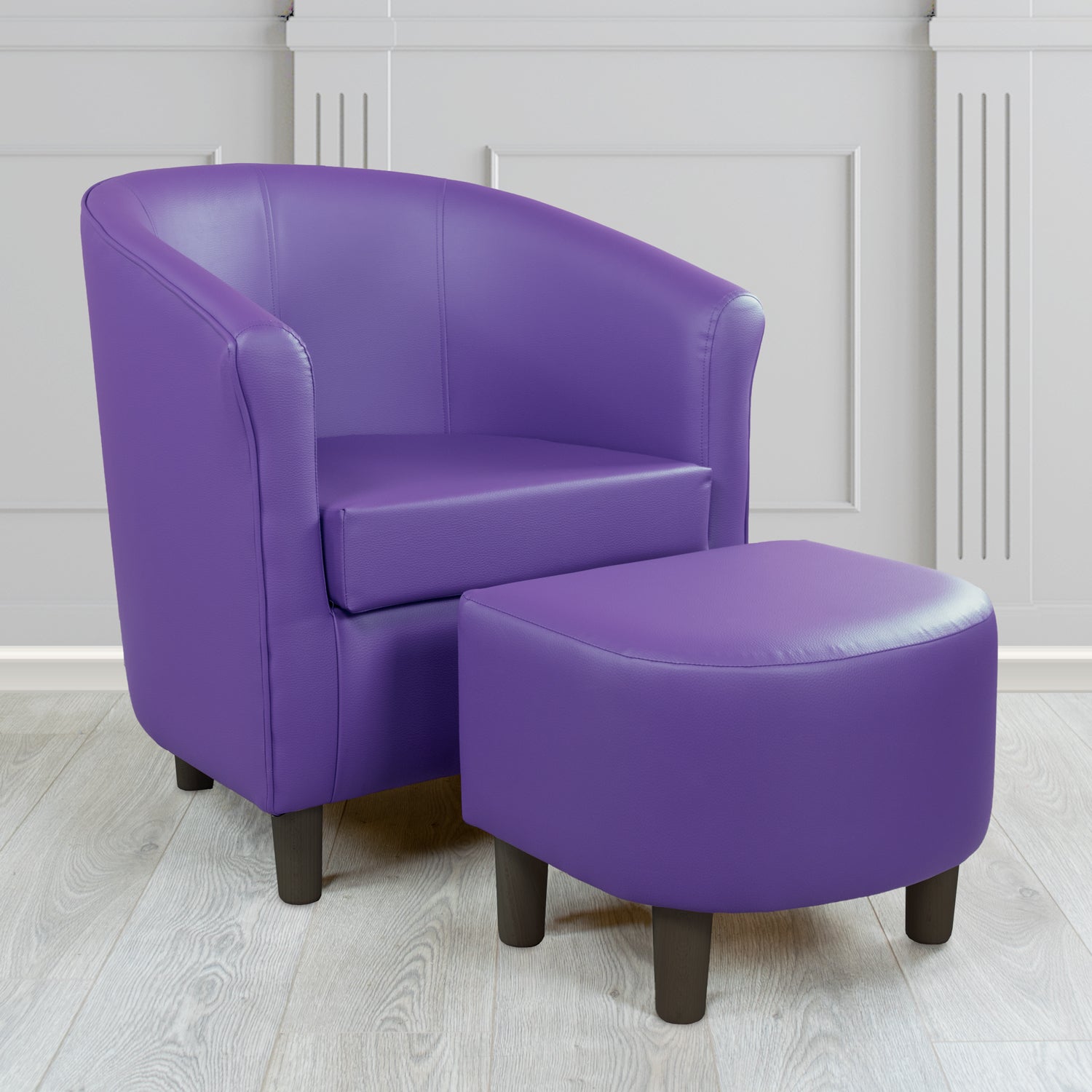 Tuscany Just Colour Ultraviolet Faux Leather Tub Chair with Footstool Set - The Tub Chair Shop