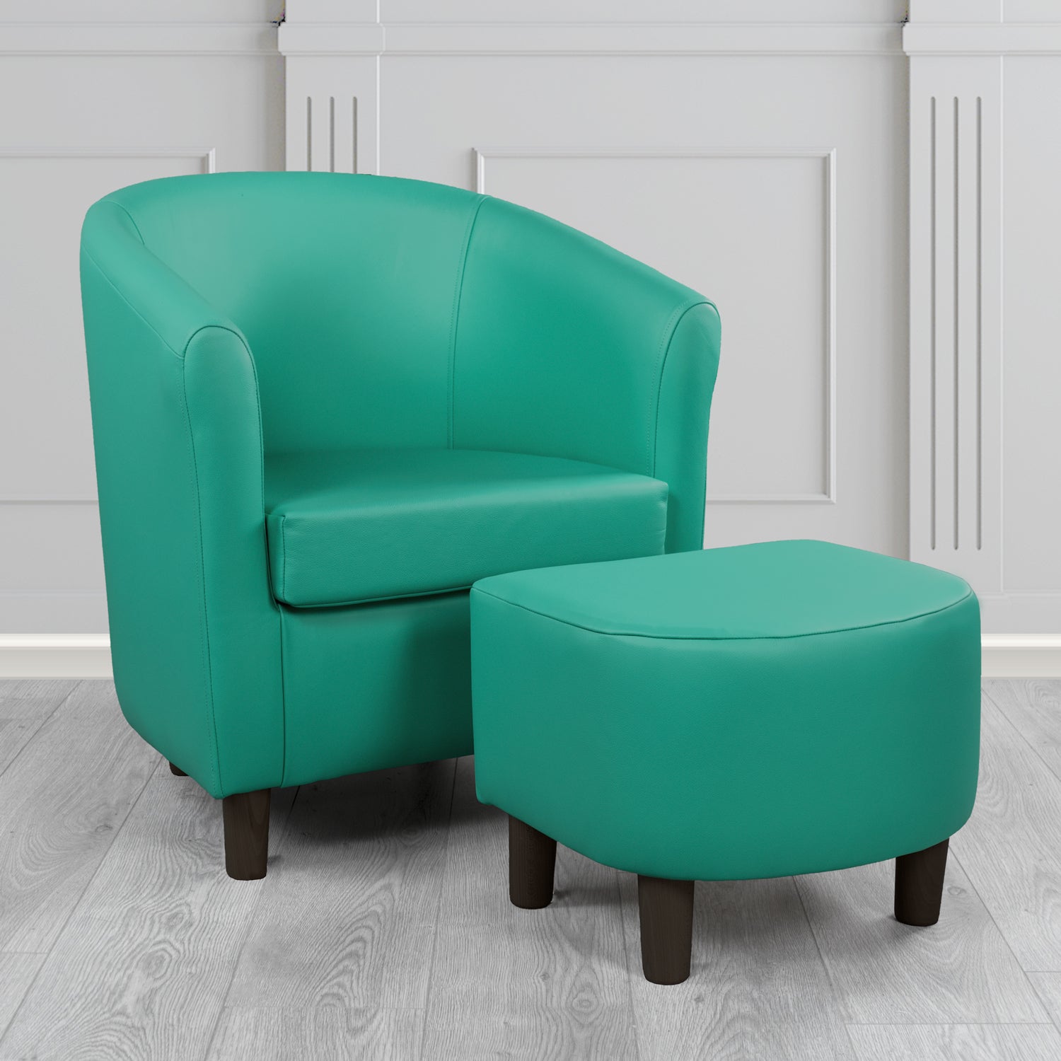 Tuscany Shelly Dark Teal Crib 5 Genuine Leather Tub Chair & Footstool Set (6617126895658)