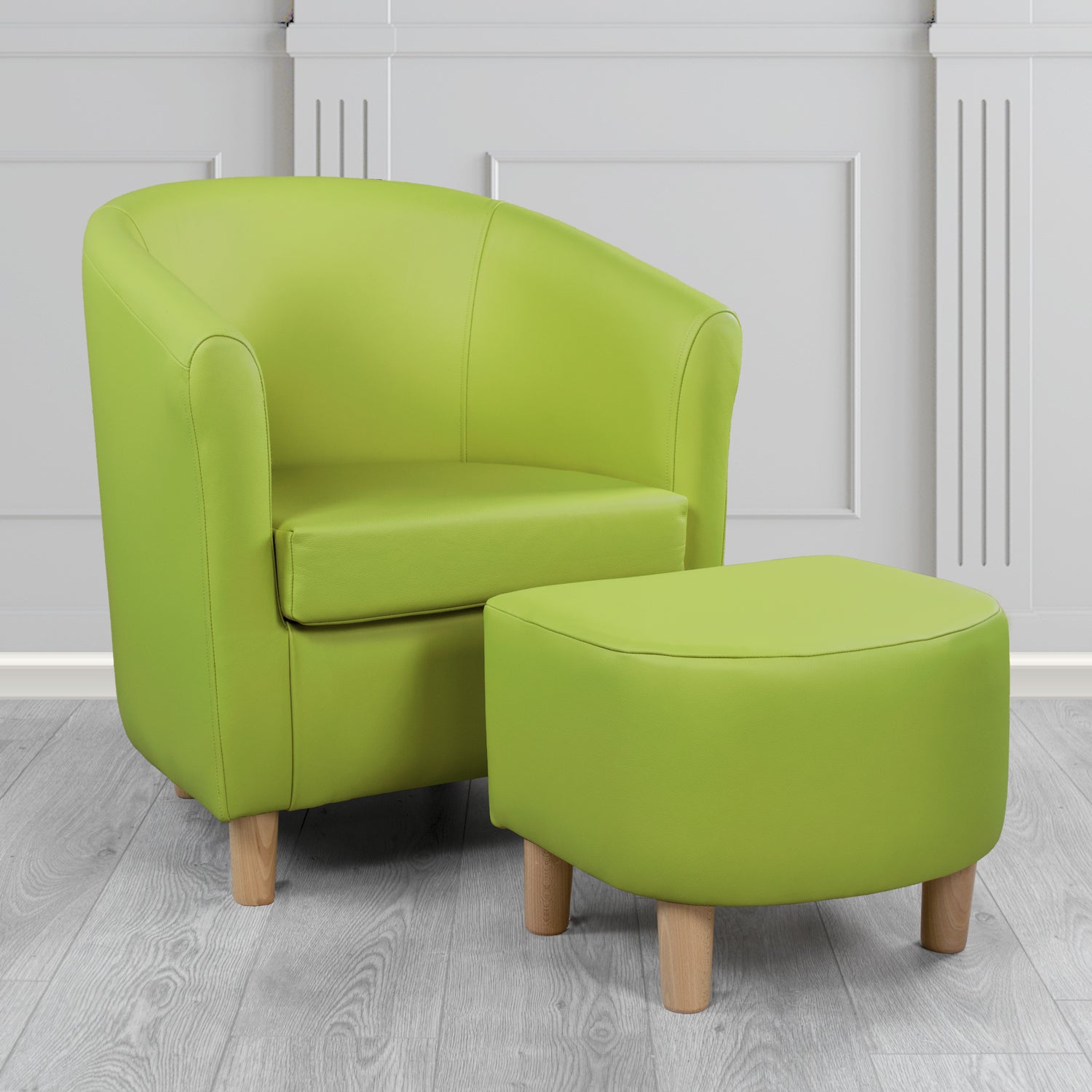 Tuscany Shelly Field Green Crib 5 Genuine Leather Tub Chair & Footstool Set (6617128632362)