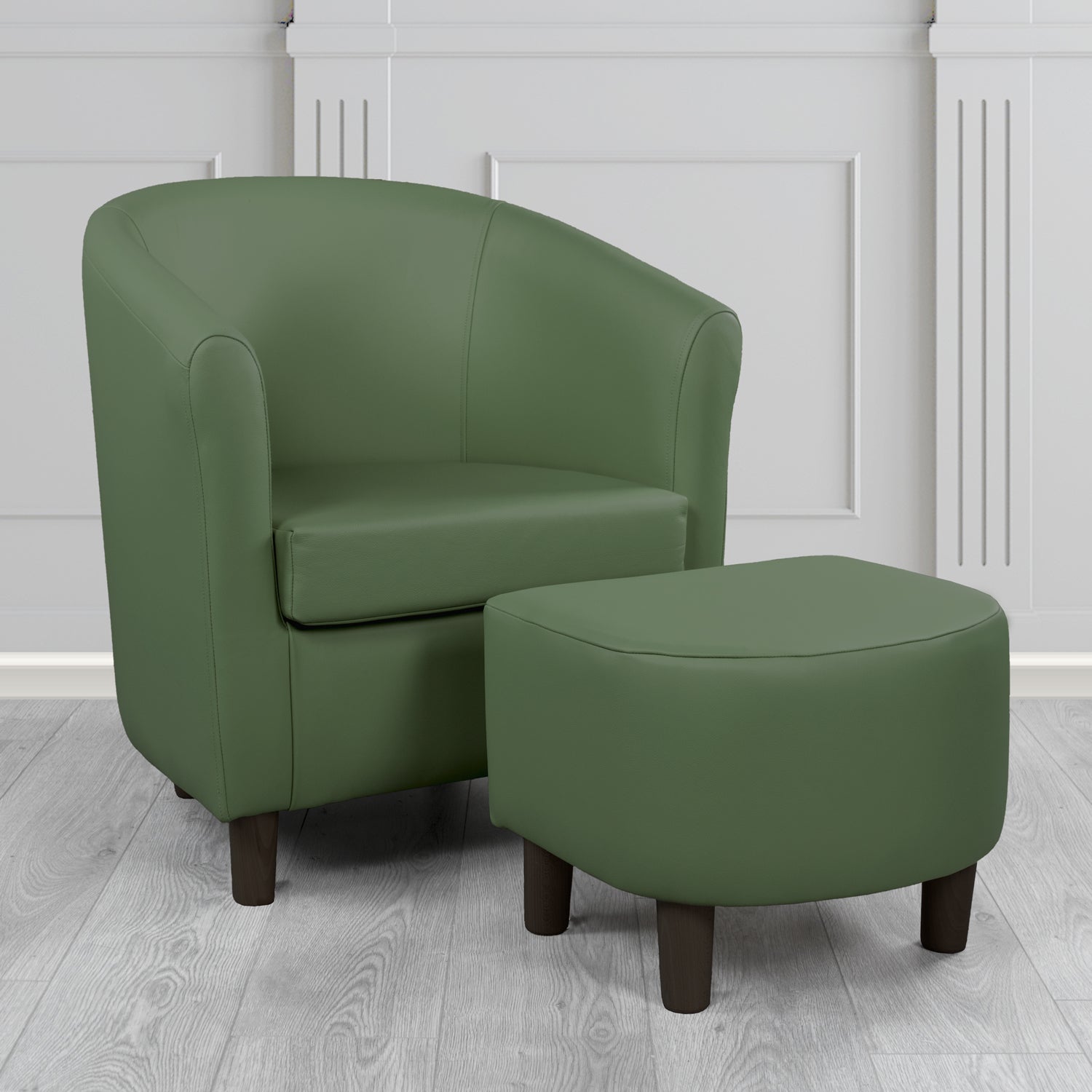 Tuscany Shelly Forest Green Crib 5 Genuine Leather Tub Chair & Footstool Set (6617129254954)