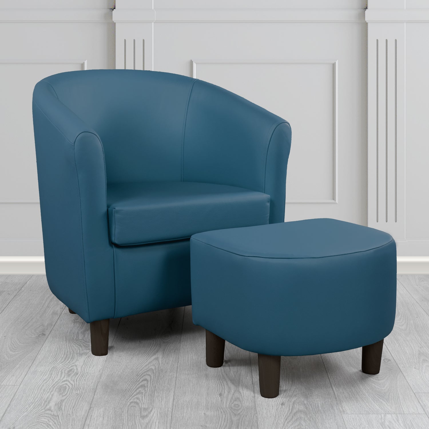 Tuscany Shelly Majolica Blue Crib 5 Genuine Leather Tub Chair & Footstool Set (6617135382570)