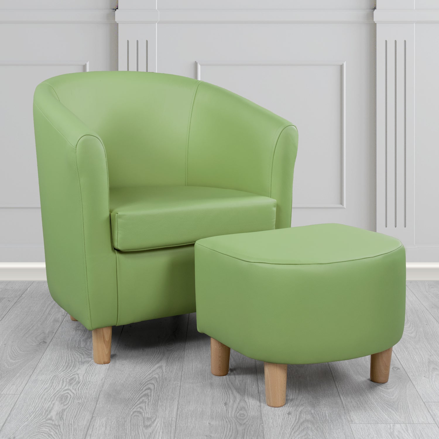 Tuscany Shelly Pea Green Crib 5 Genuine Leather Tub Chair & Footstool Set (6617147441194)