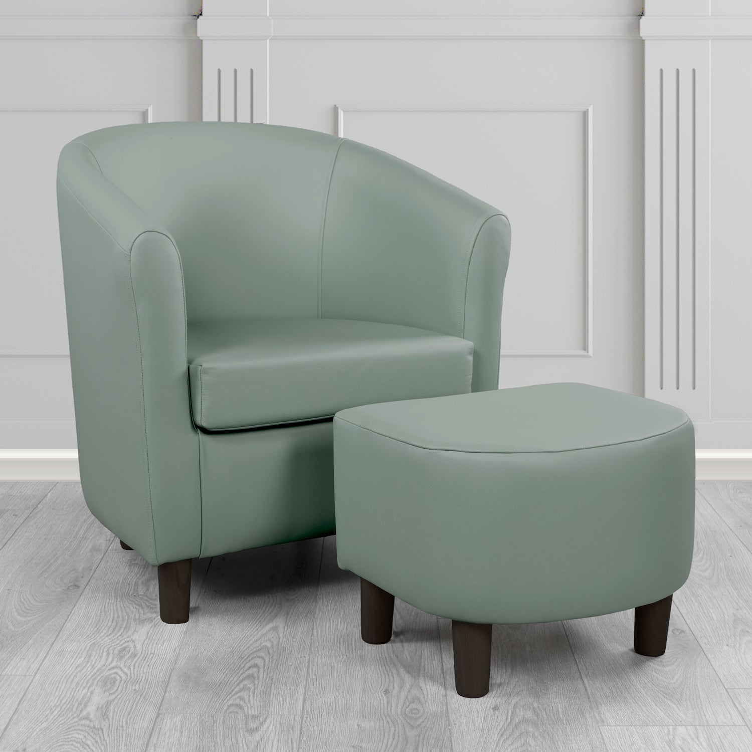 Tuscany Shelly Piping Crib 5 Genuine Leather Tub Chair & Footstool Set (6617151012906)