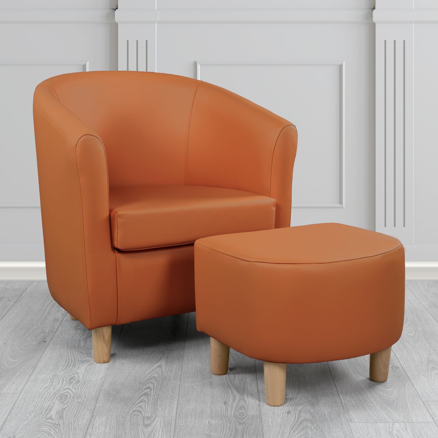Tuscany Shelly Spice Crib 5 Genuine Leather Tub Chair & Footstool Set (6617207898154)