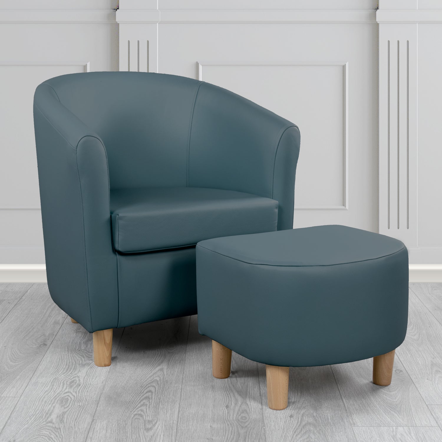Tuscany Shelly Suffolk Blue Crib 5 Genuine Leather Tub Chair & Footstool Set (6617225855018)
