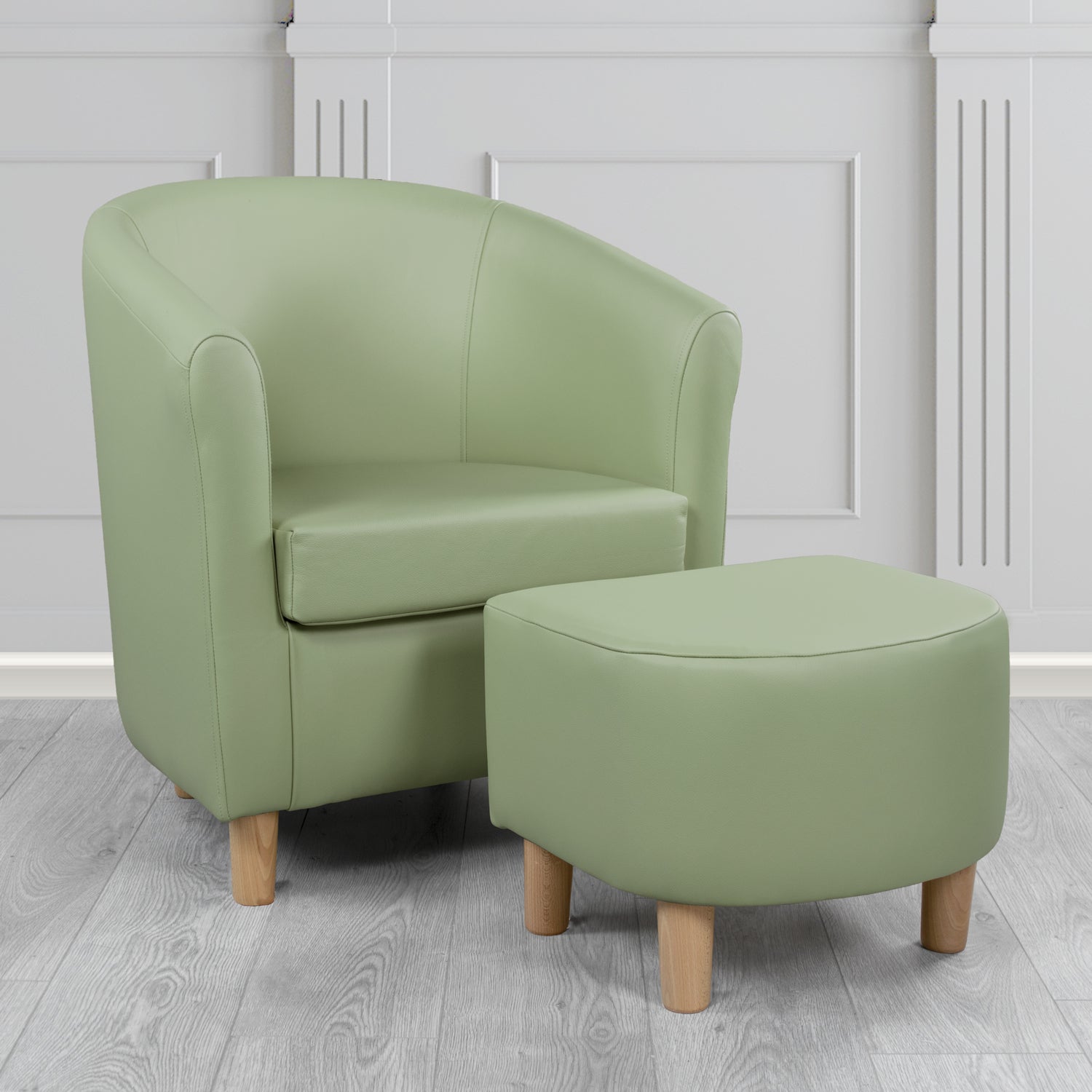 Tuscany Thyme Green Crib 5 Genuine Leather Tub Chair & Footstool Set (6617233063978)