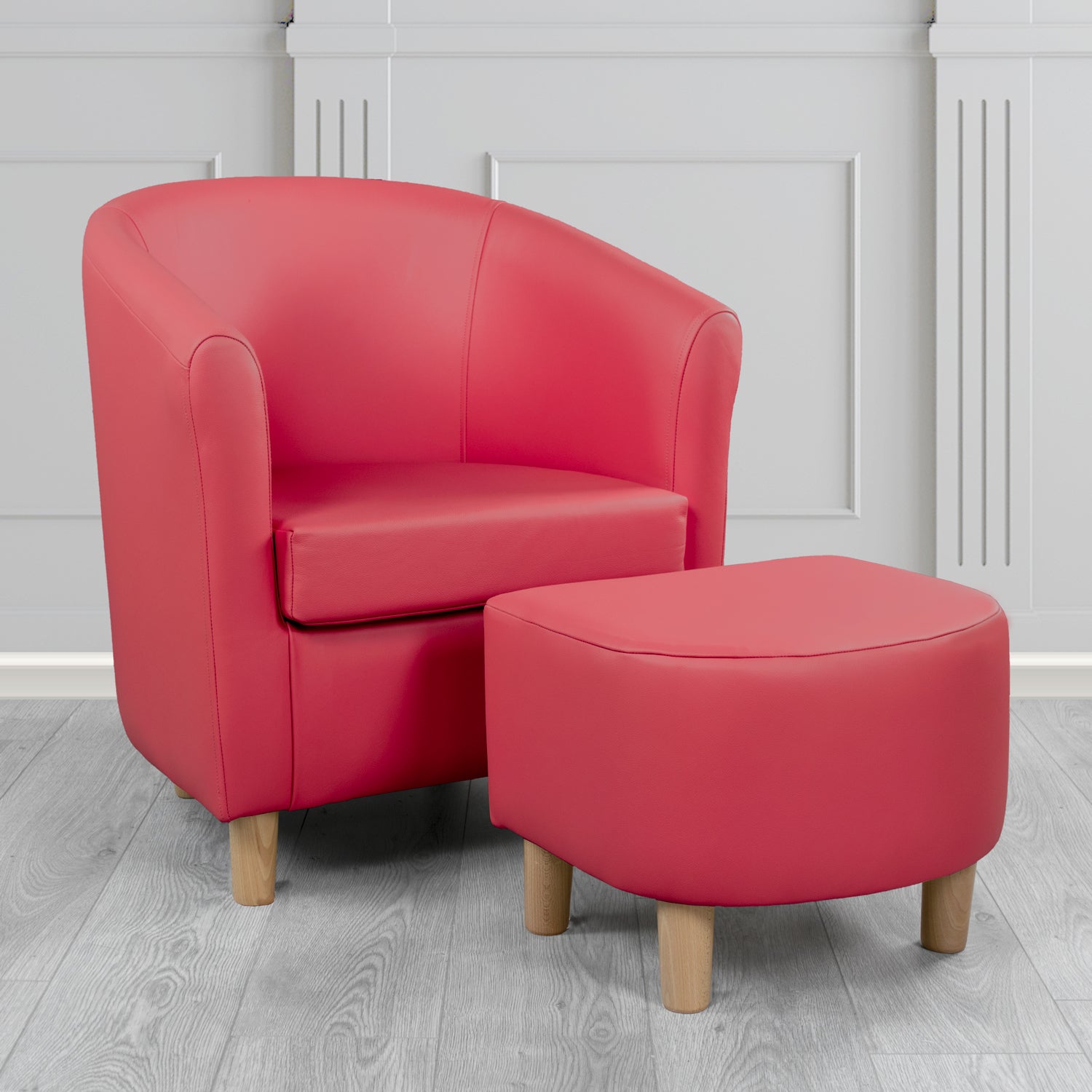 Tuscany Shelly Velvet Red Crib 5 Genuine Leather Tub Chair & Footstool Set (6617234473002)