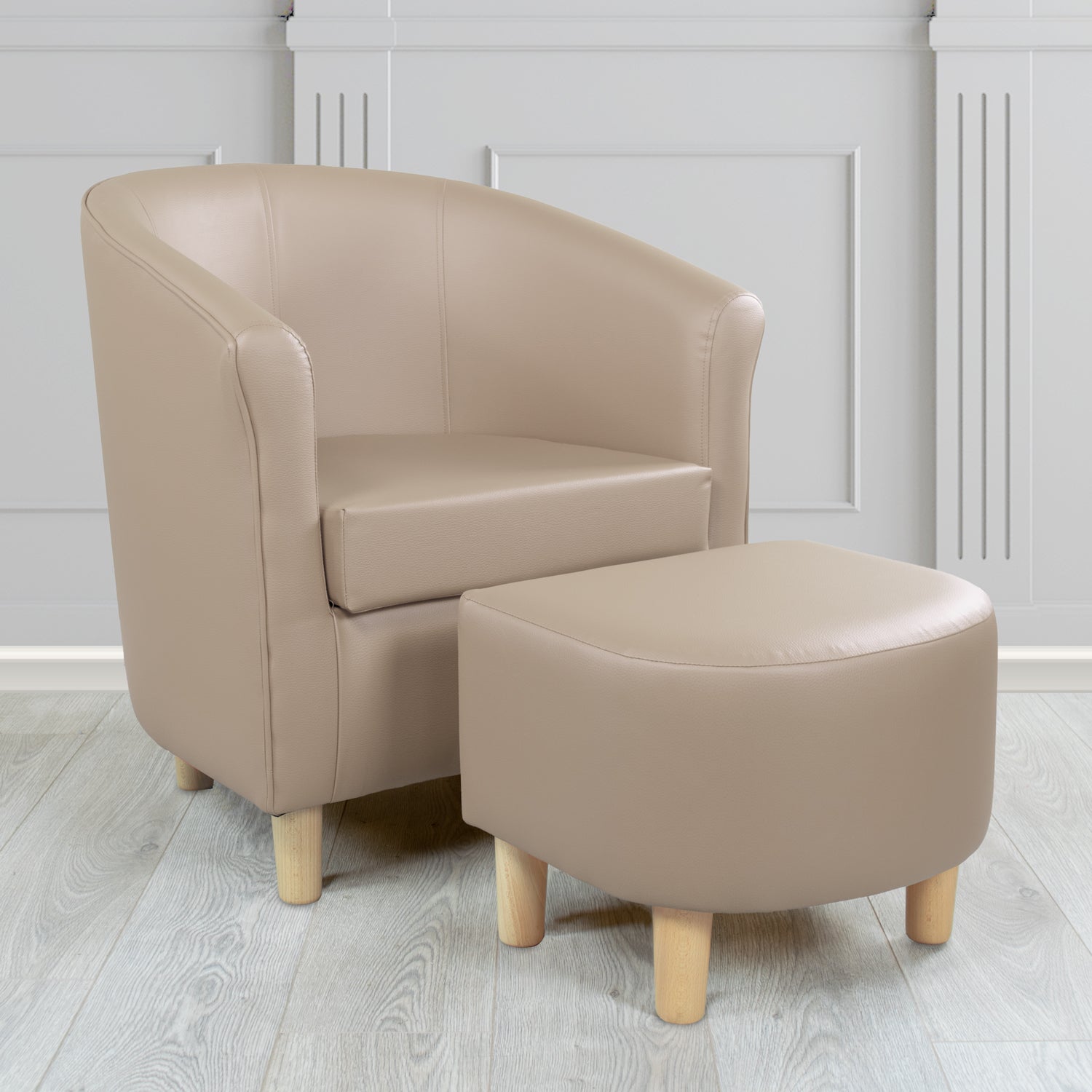 Express Tuscany Taupe DF50 Faux Leather Tub Chair with Footstool Set (6541306396714)