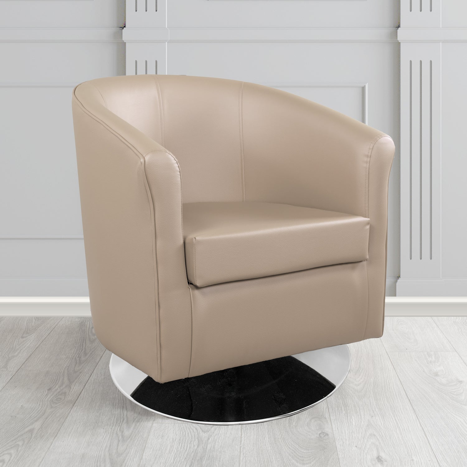 Tuscany Taupe Faux Leather Swivel Tub Chair (4343477174314)